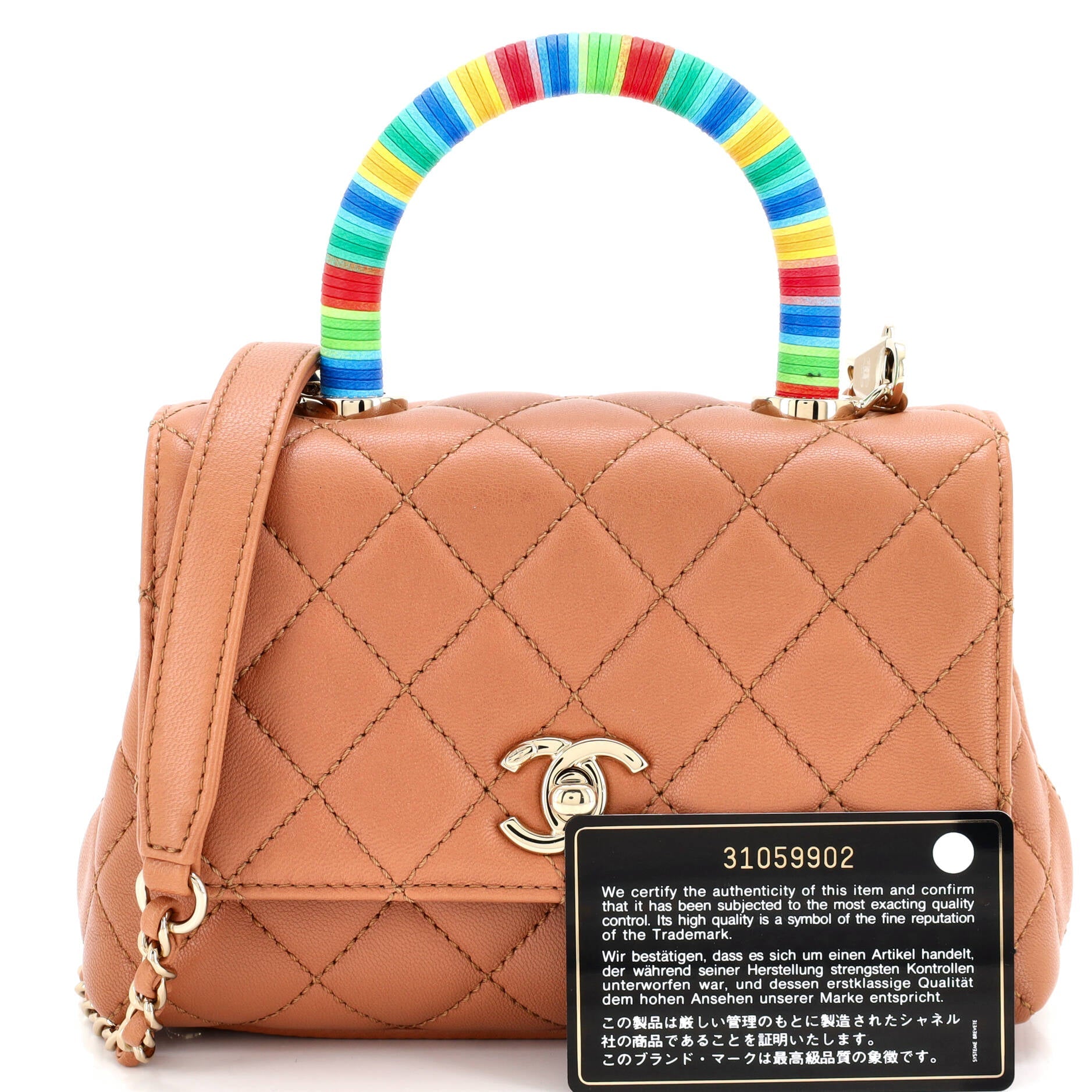 Coco Top Handle Bag Quilted Goatskin with Multicolor Handle Extra Mini