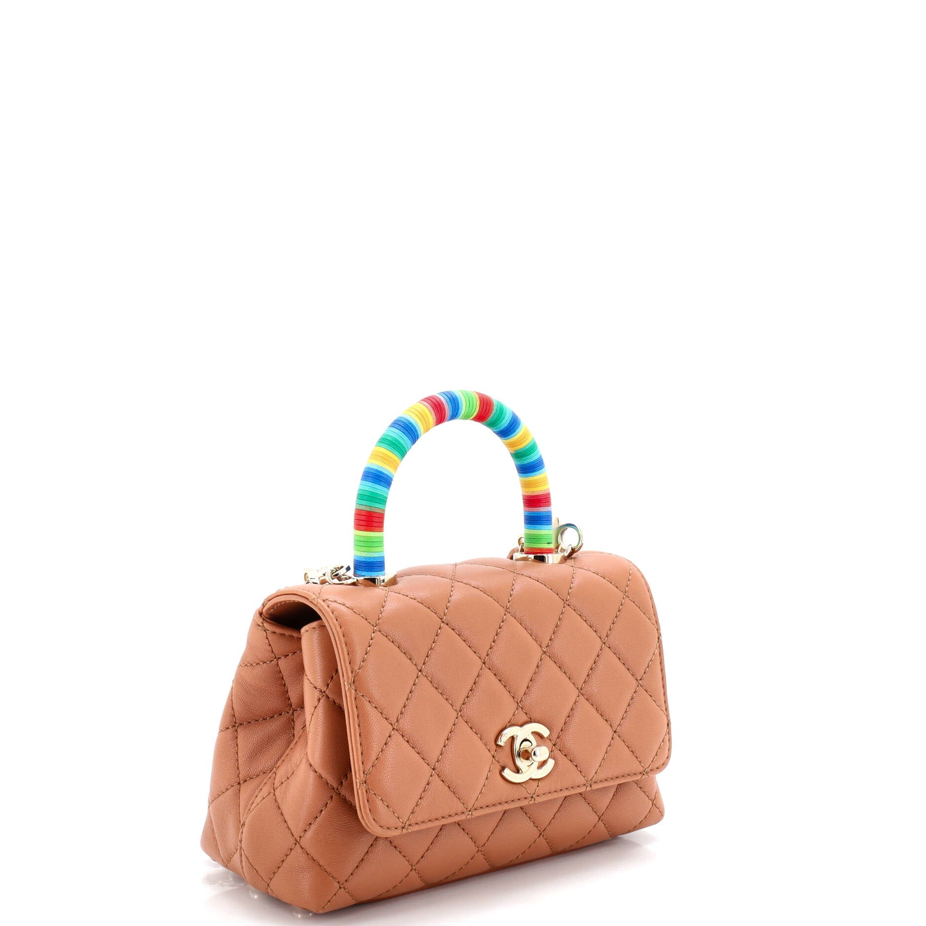 Coco Top Handle Bag Quilted Goatskin with Multicolor Handle Extra Mini