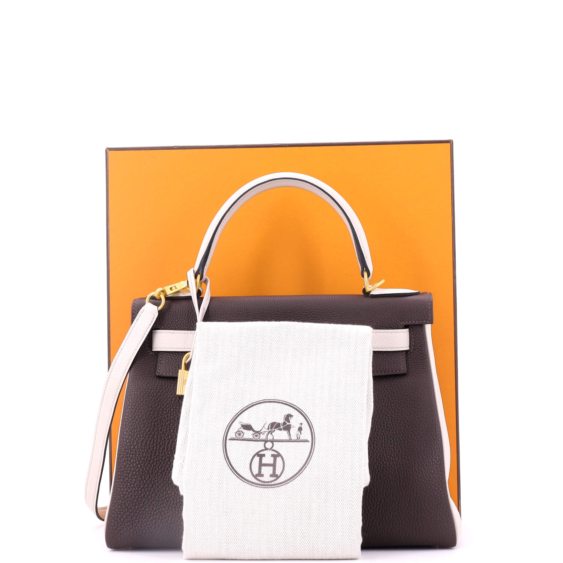 Kelly Handbag Bicolor Togo with Brushed Gold Hardware 28
