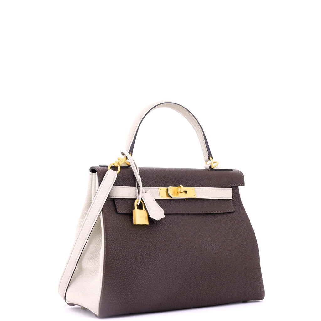Kelly Handbag Bicolor Togo with Brushed Gold Hardware 28