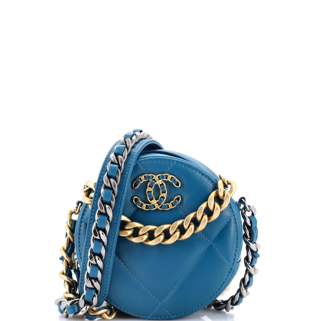 19 Round Clutch with Chain Quilted Leather