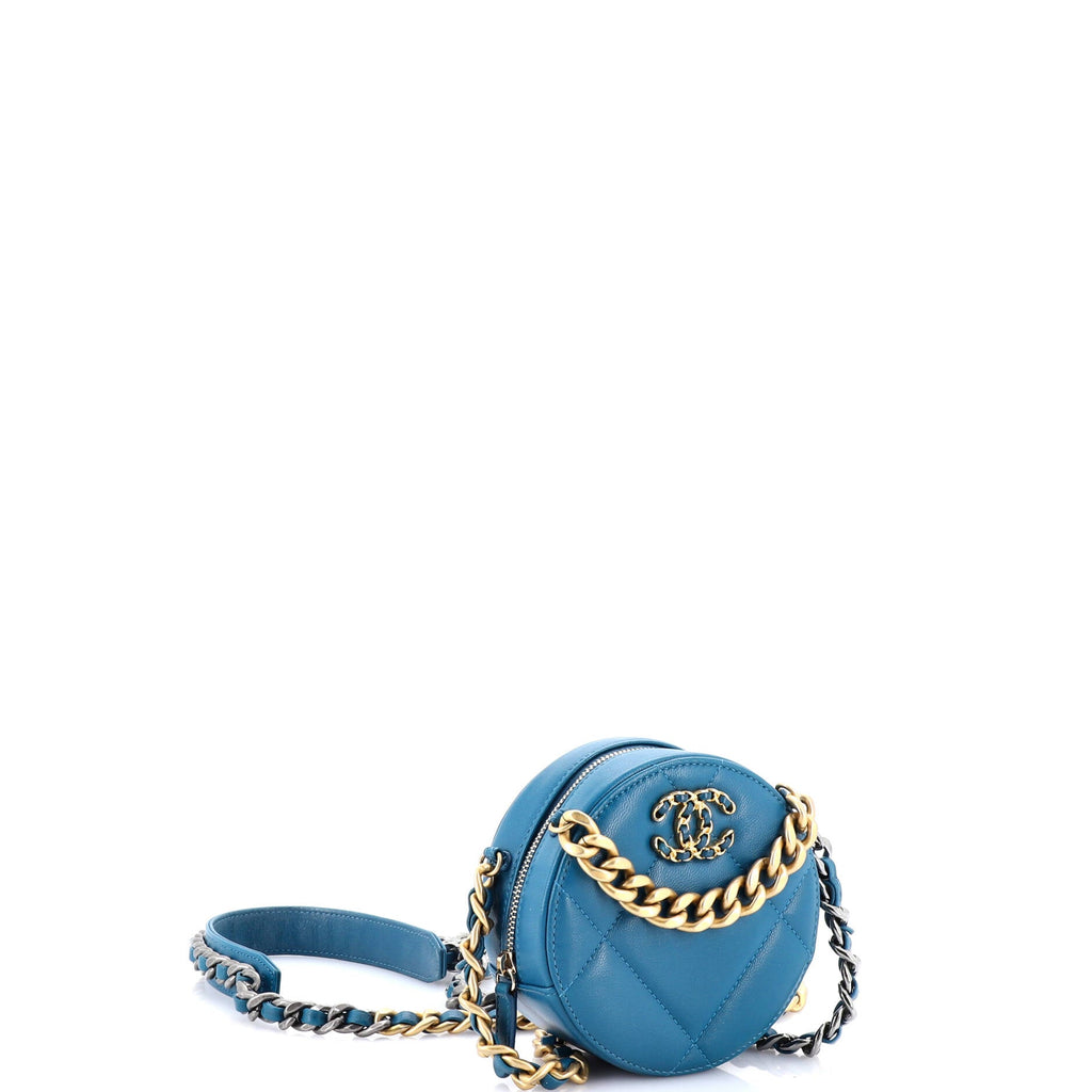 19 Round Clutch with Chain Quilted Leather