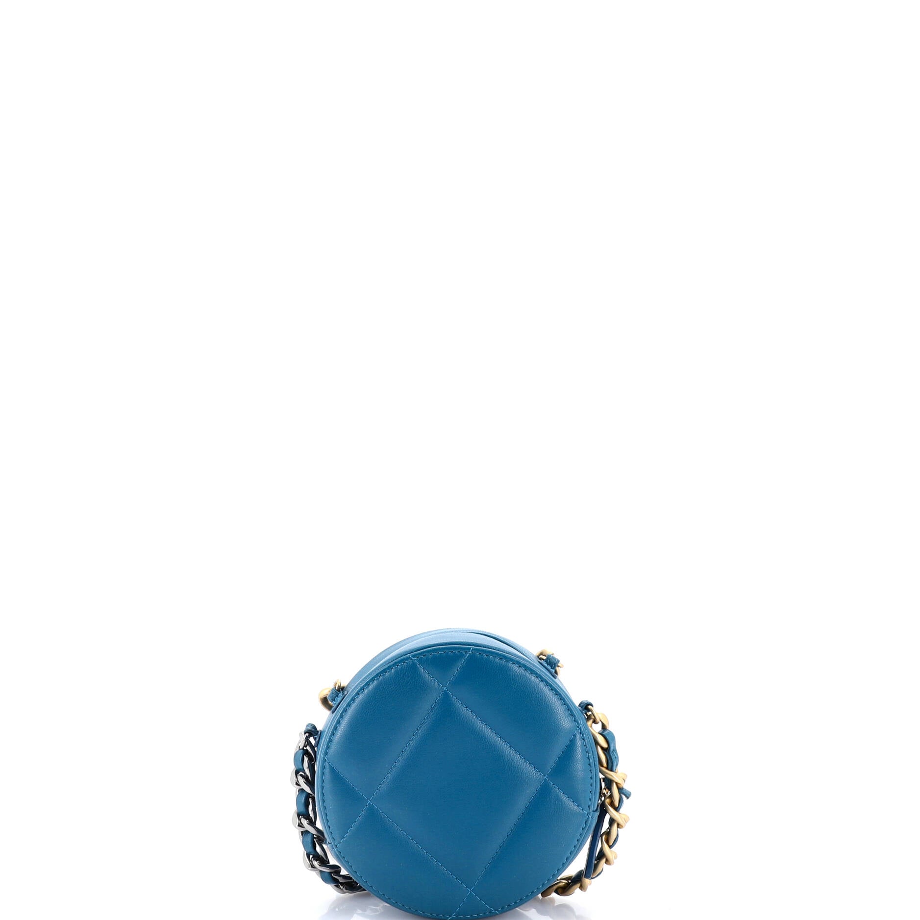 19 Round Clutch with Chain Quilted Leather