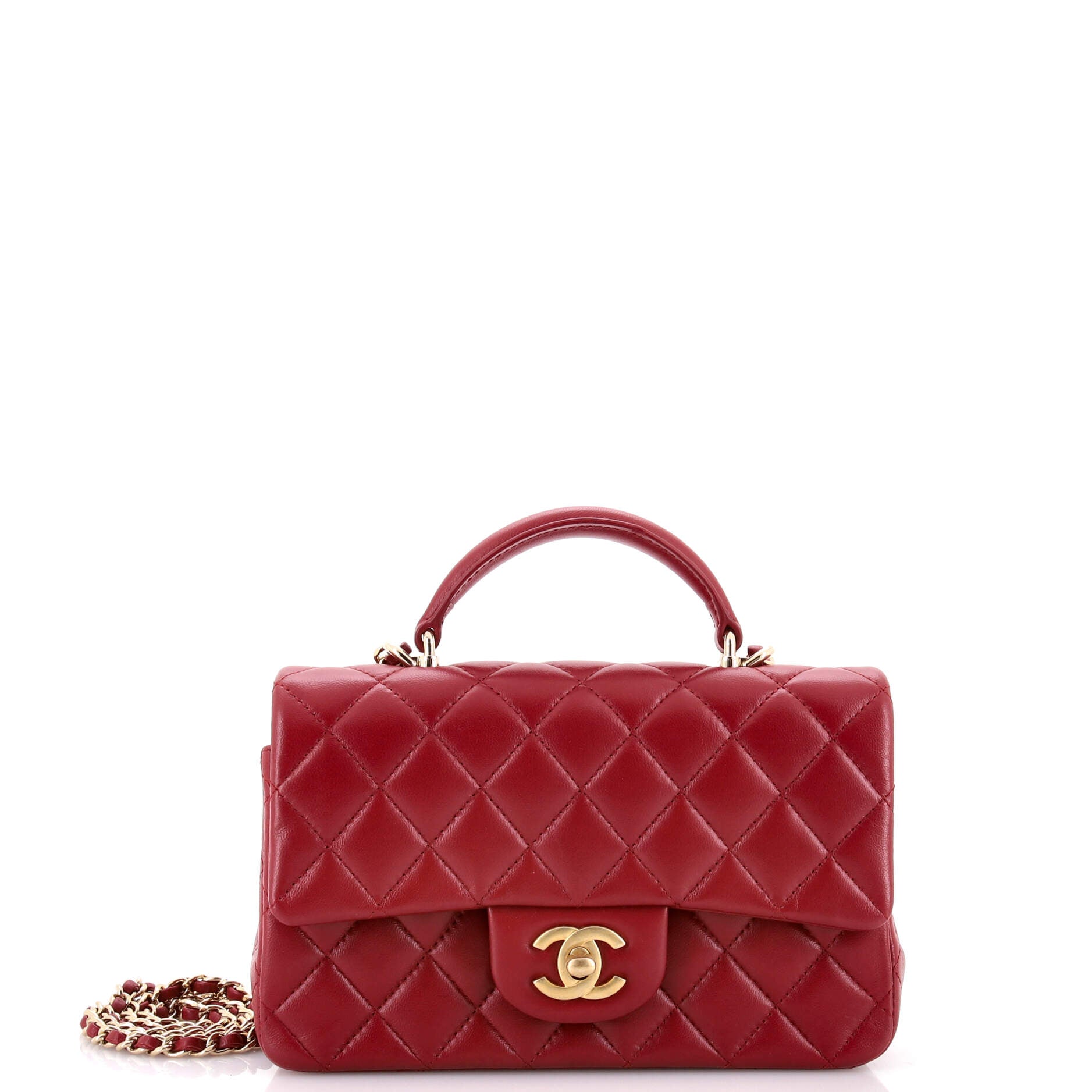 Classic Single Flap Top Handle Bag Quilted Lambskin Mini