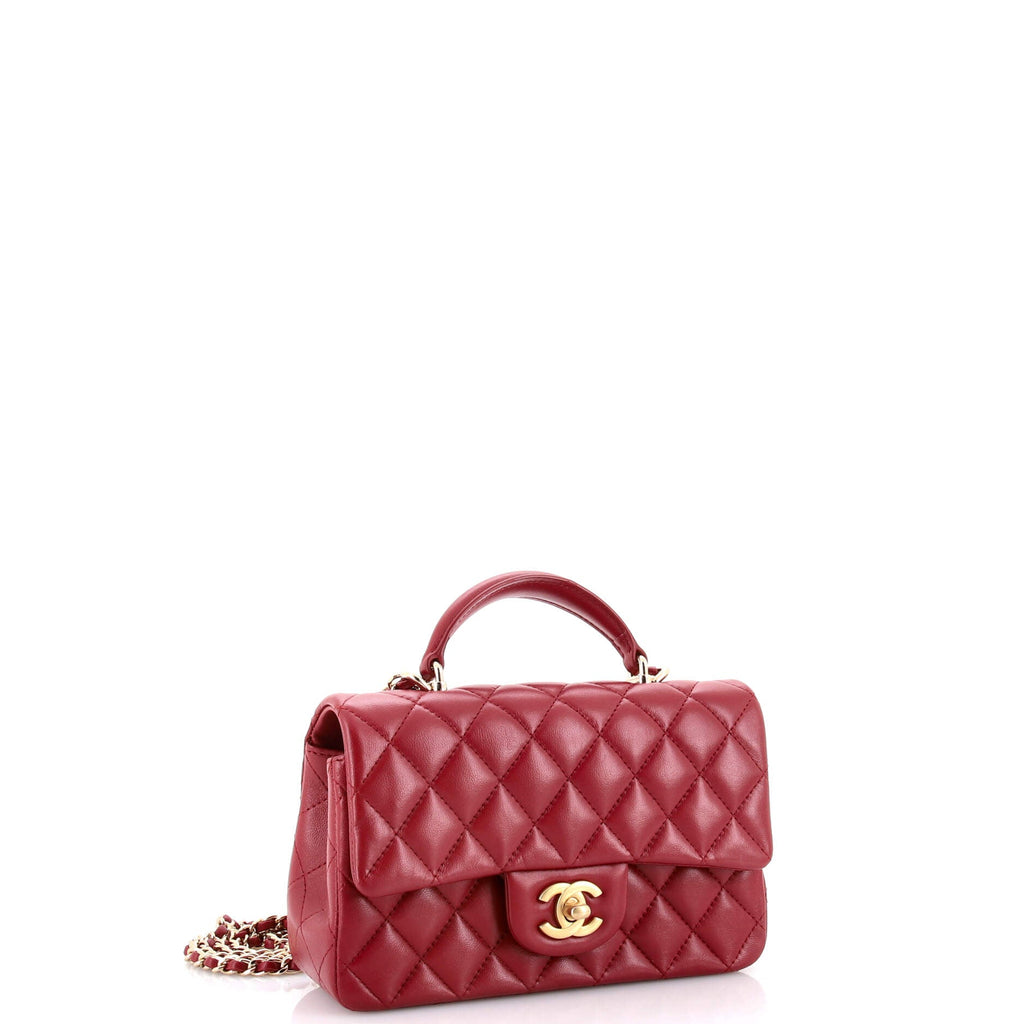 Classic Single Flap Top Handle Bag Quilted Lambskin Mini