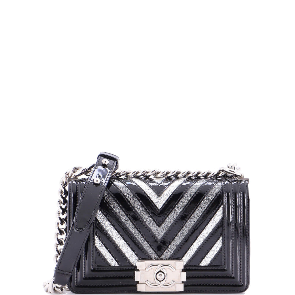 Boy Flap Bag Chevron Patent with Glitter PVC Small