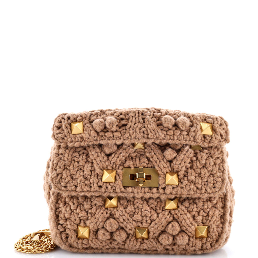 Roman Stud Flap Bag Quilted Knit Medium