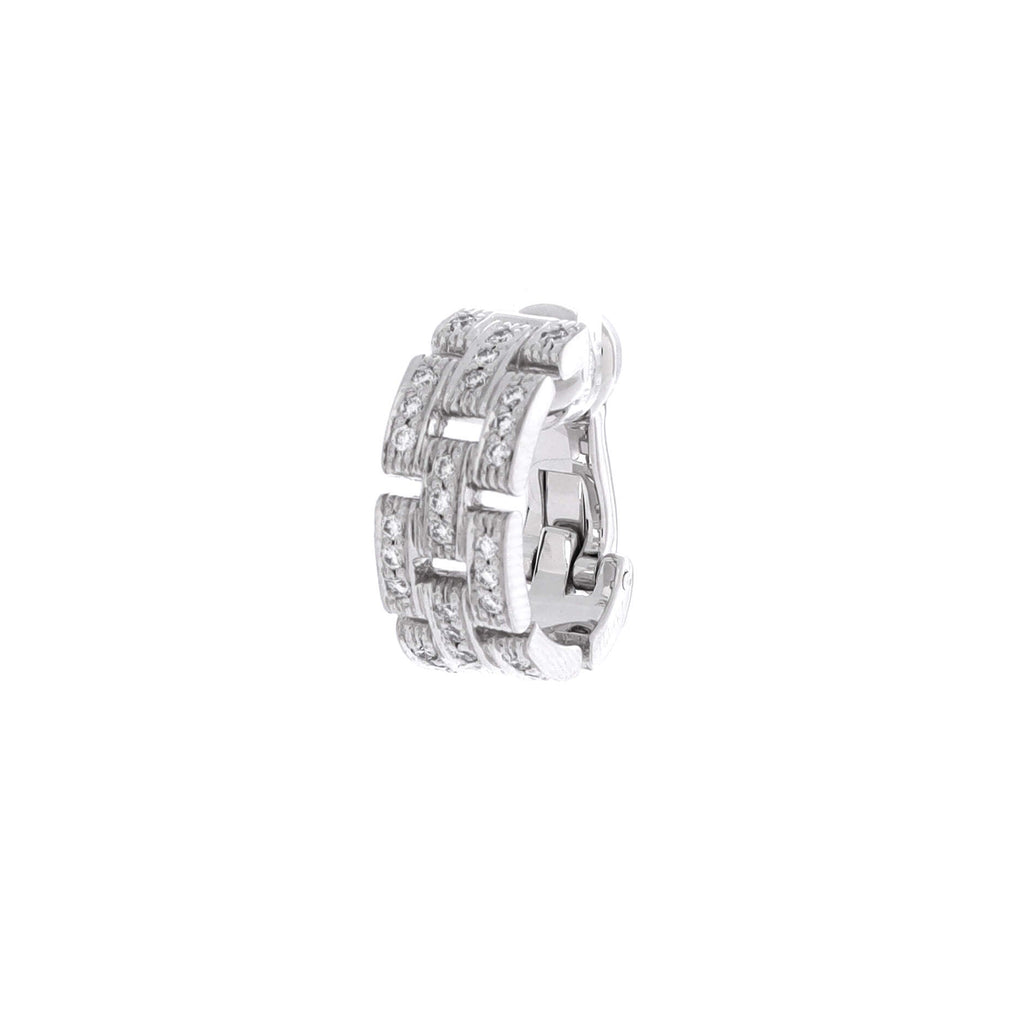 Maillon Panthere 3 Row Hoop Earrings 18K White Gold with Pave Diamonds
