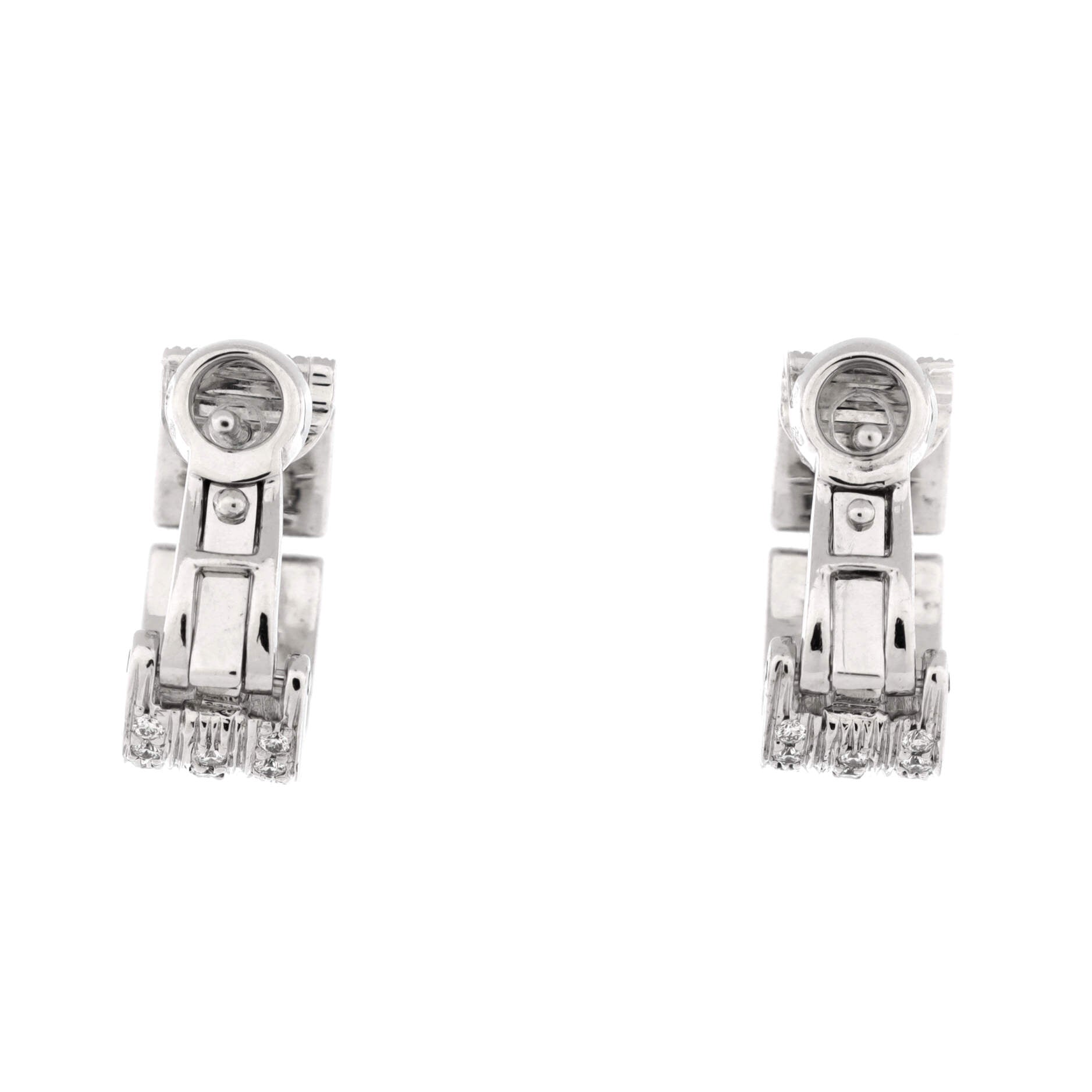 Maillon Panthere 3 Row Hoop Earrings 18K White Gold with Pave Diamonds