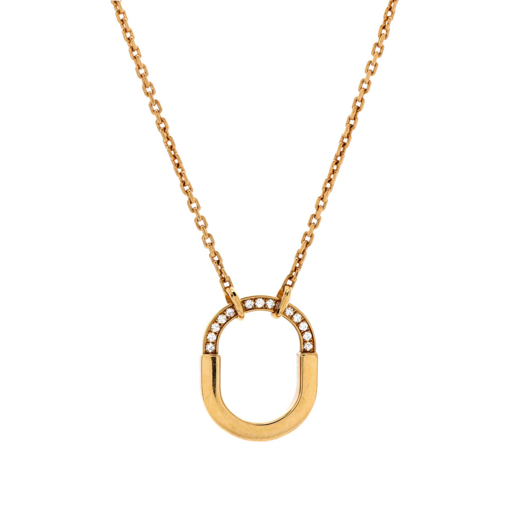Lock Motif Pendant Necklace 18K Yellow Gold and Diamonds Small