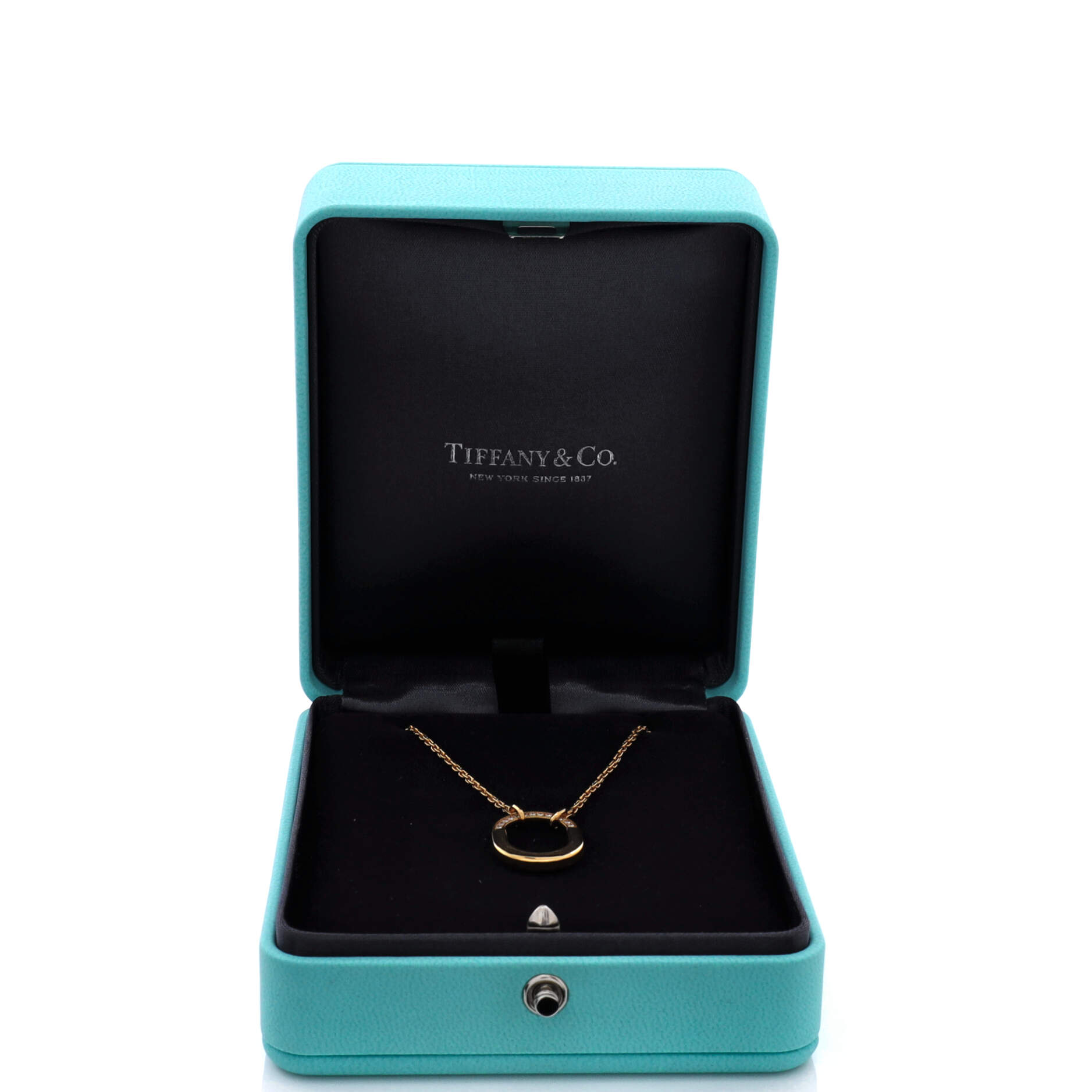 Lock Motif Pendant Necklace 18K Yellow Gold and Diamonds Small