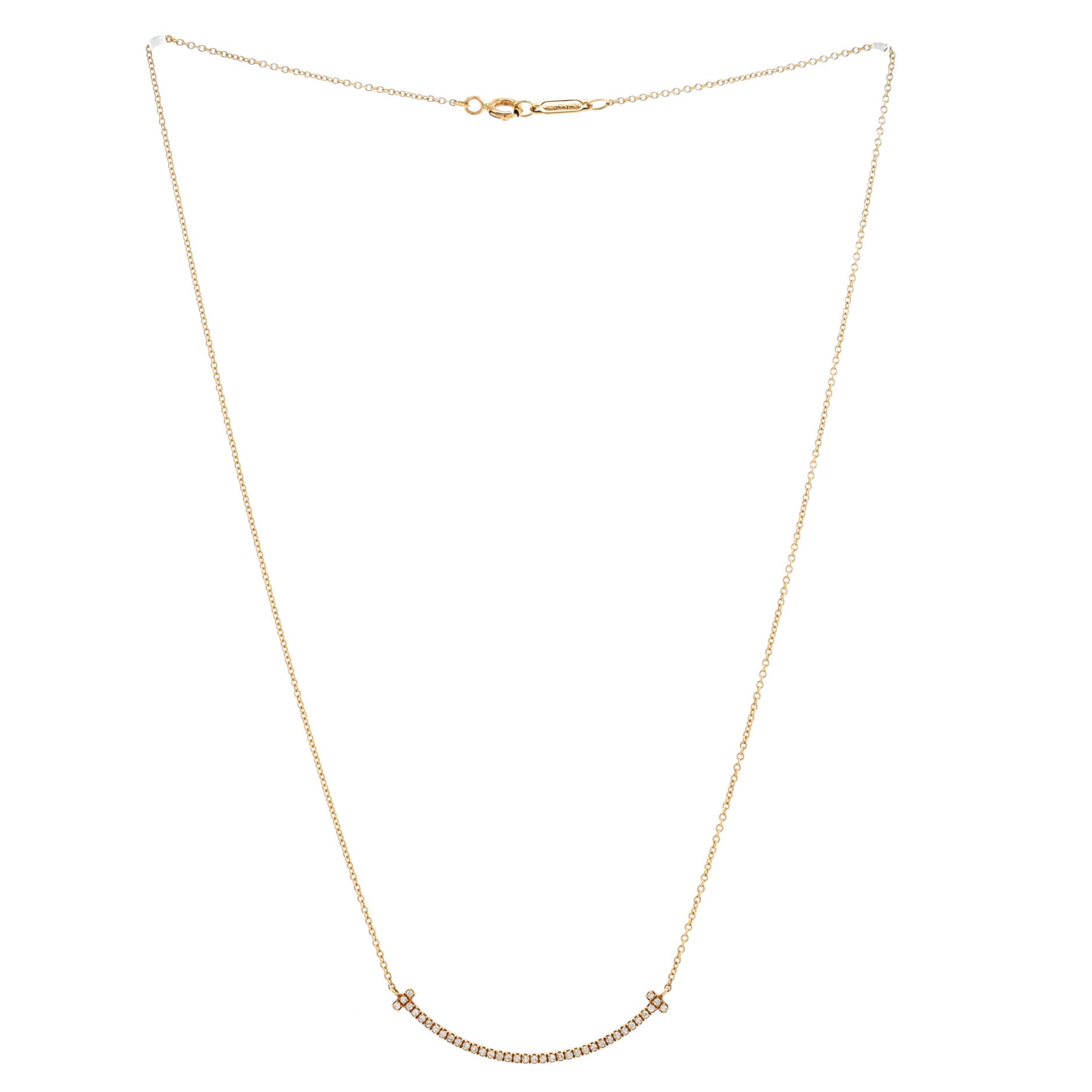 T Smile Pendant Necklace 18K Yellow Gold and Diamonds Small