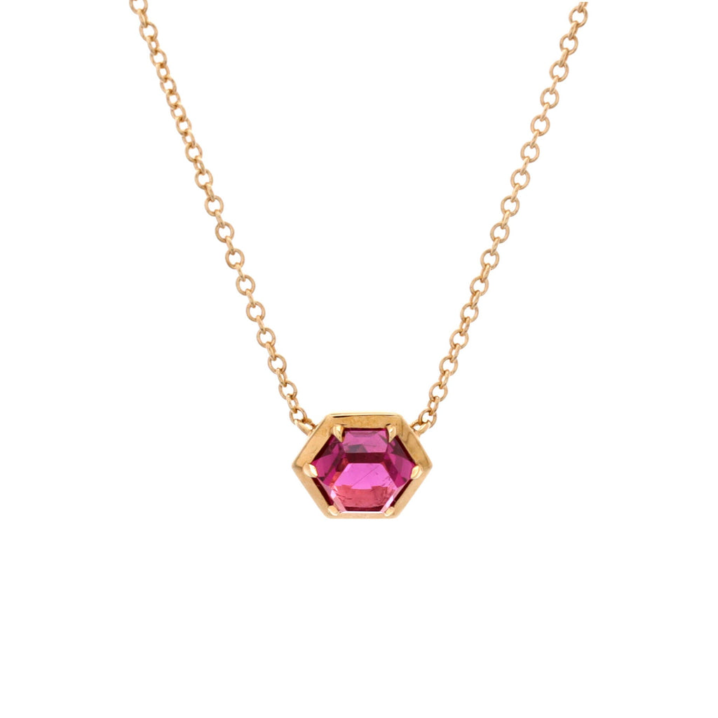 Paloma's Studio Hexagon Pendant Necklace 18K Yellow Gold with Rubellite