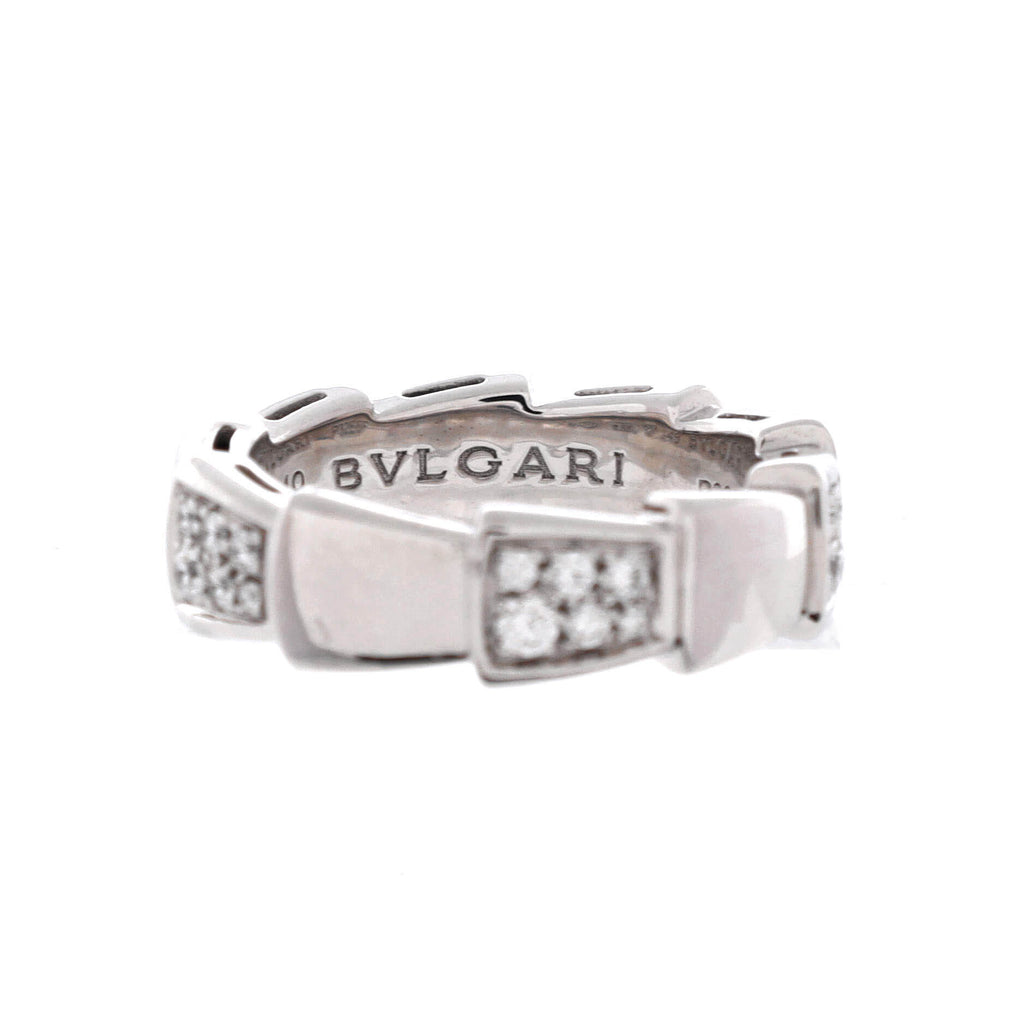 Serpenti Viper Ring 18K White Gold with Half Pave Diamonds Large
