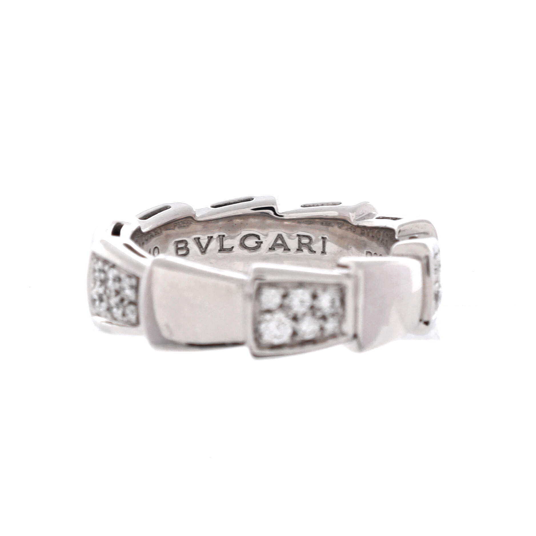 Serpenti Viper Ring 18K White Gold with Half Pave Diamonds Large