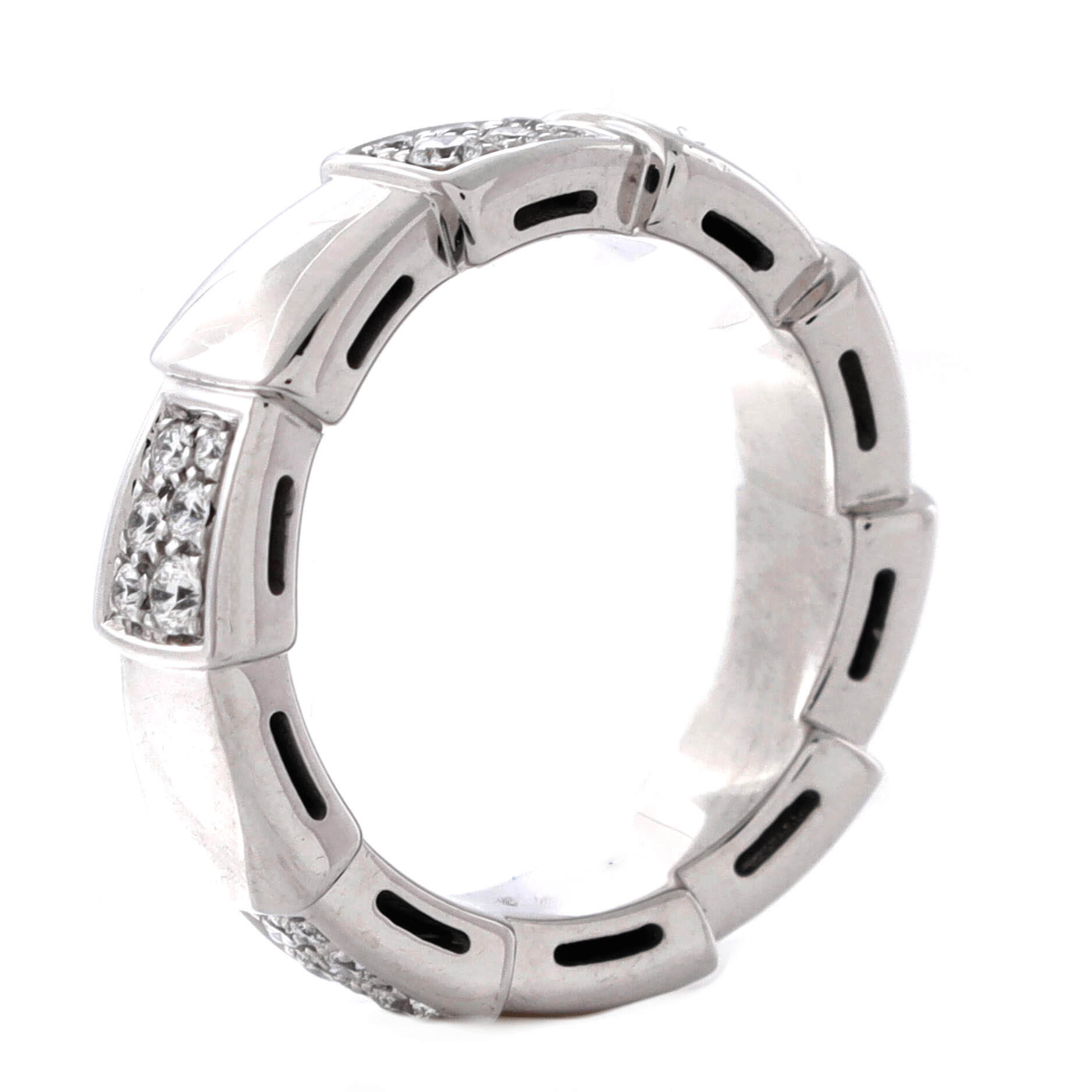 Serpenti Viper Ring 18K White Gold with Half Pave Diamonds Large