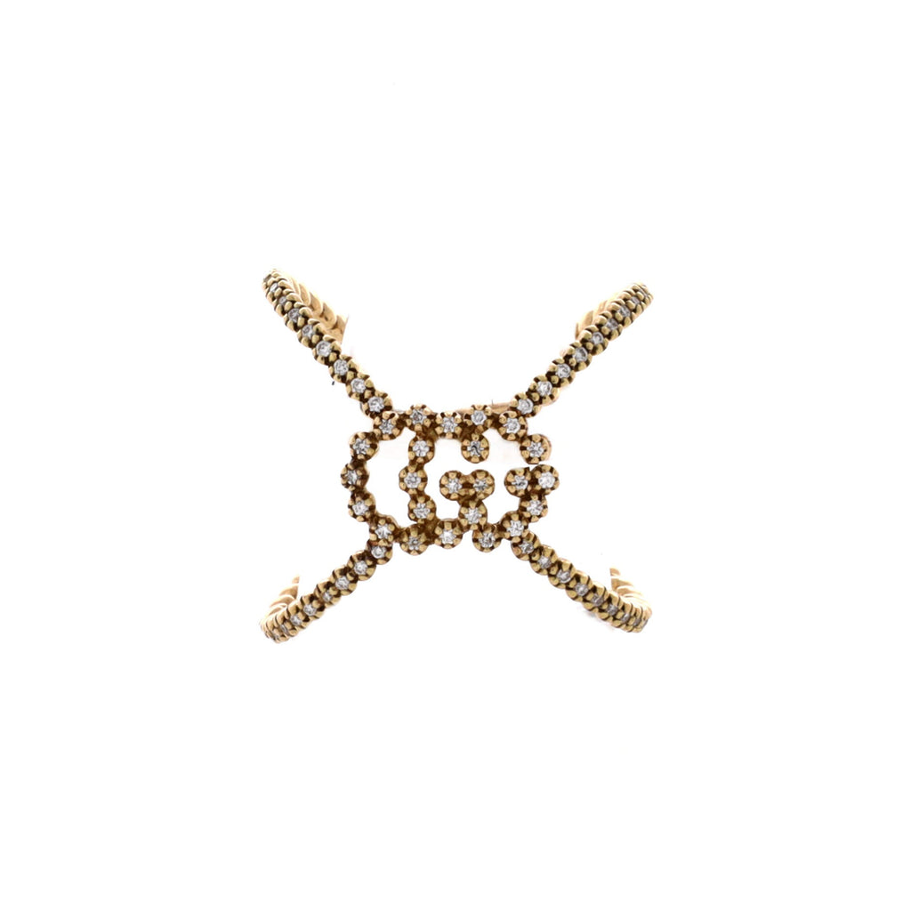GG Running Cross Ring 18K Yellow Gold and Pave Diamonds