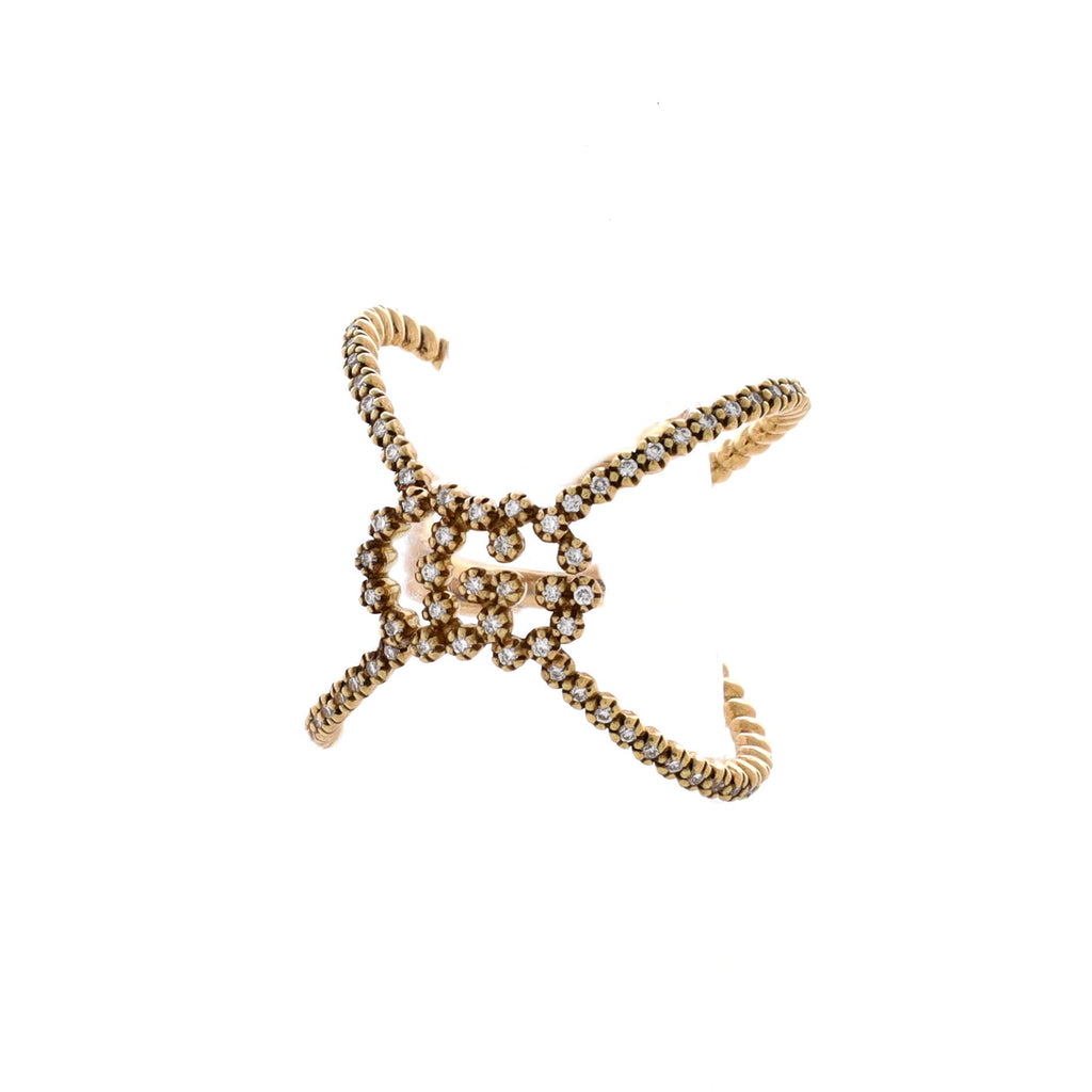 GG Running Cross Ring 18K Yellow Gold and Pave Diamonds