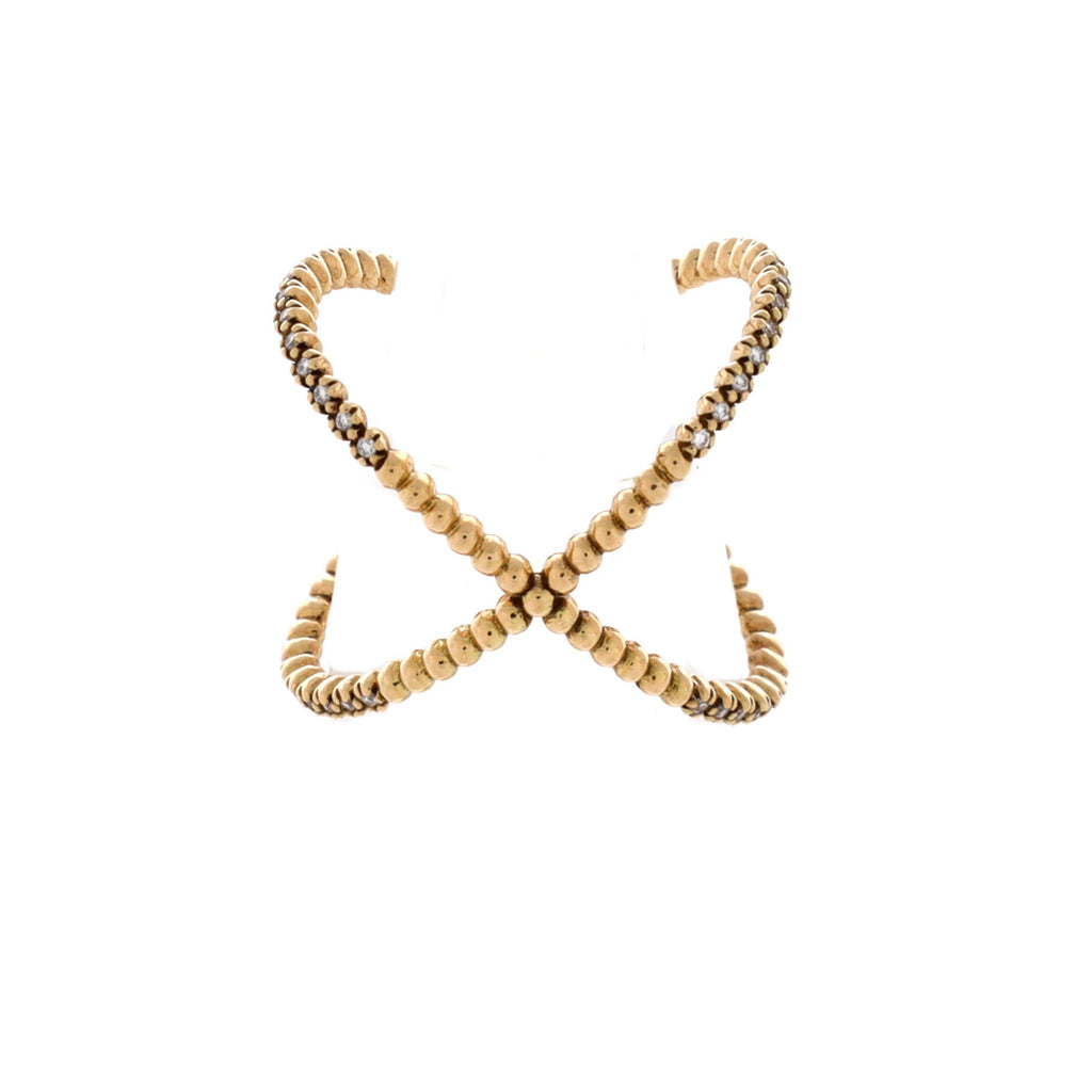 GG Running Cross Ring 18K Yellow Gold and Pave Diamonds