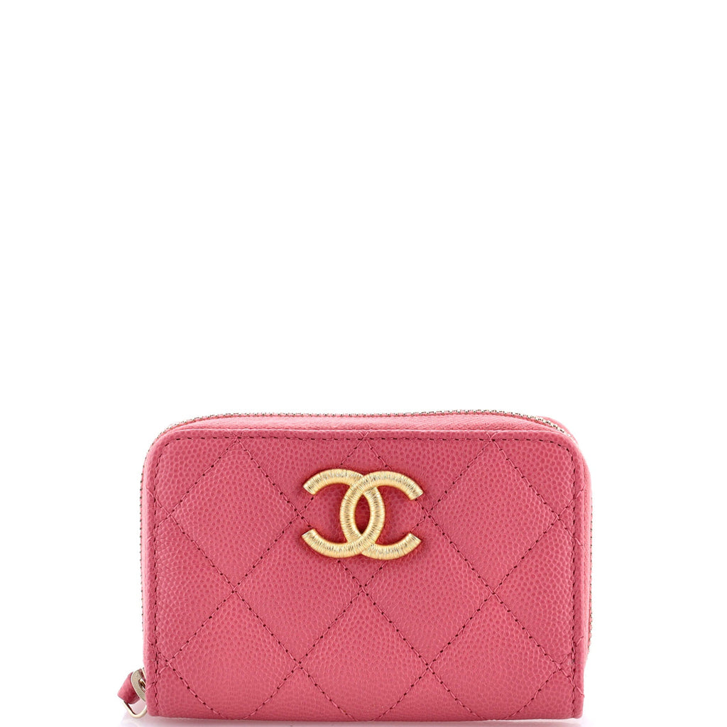 Textured CC Zip Coin Purse Quilted Caviar Small