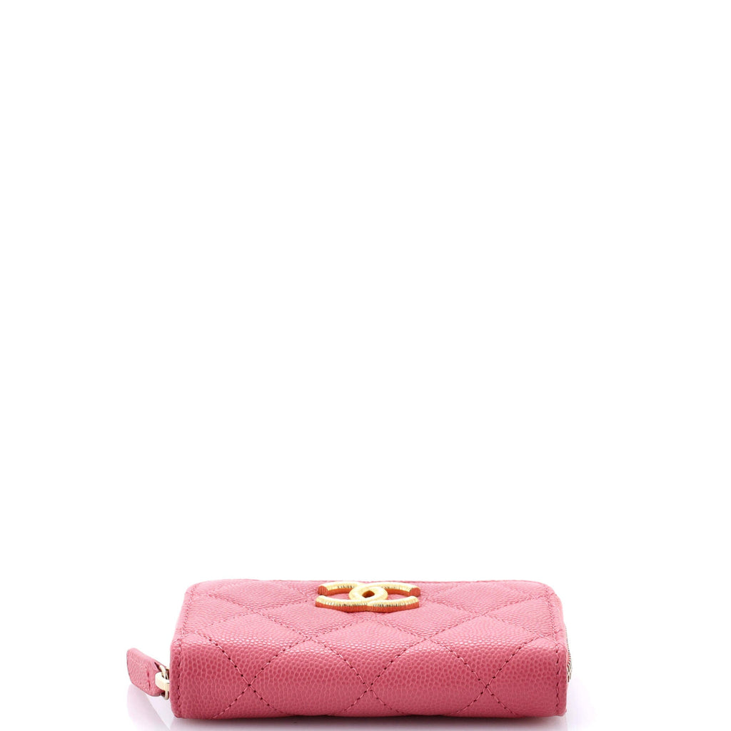 Textured CC Zip Coin Purse Quilted Caviar Small