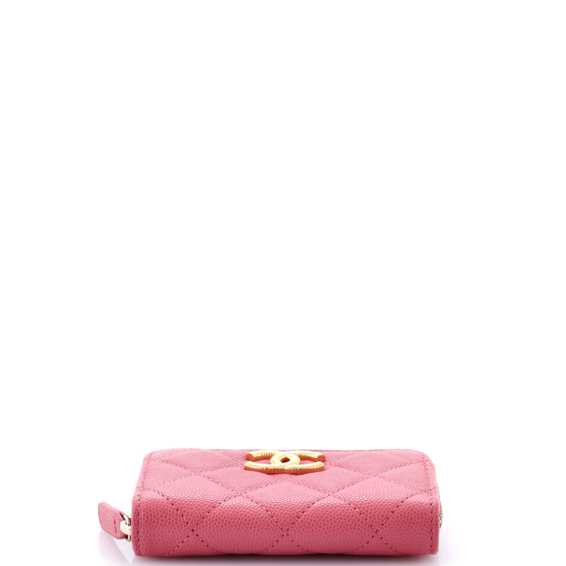 Textured CC Zip Coin Purse Quilted Caviar Small