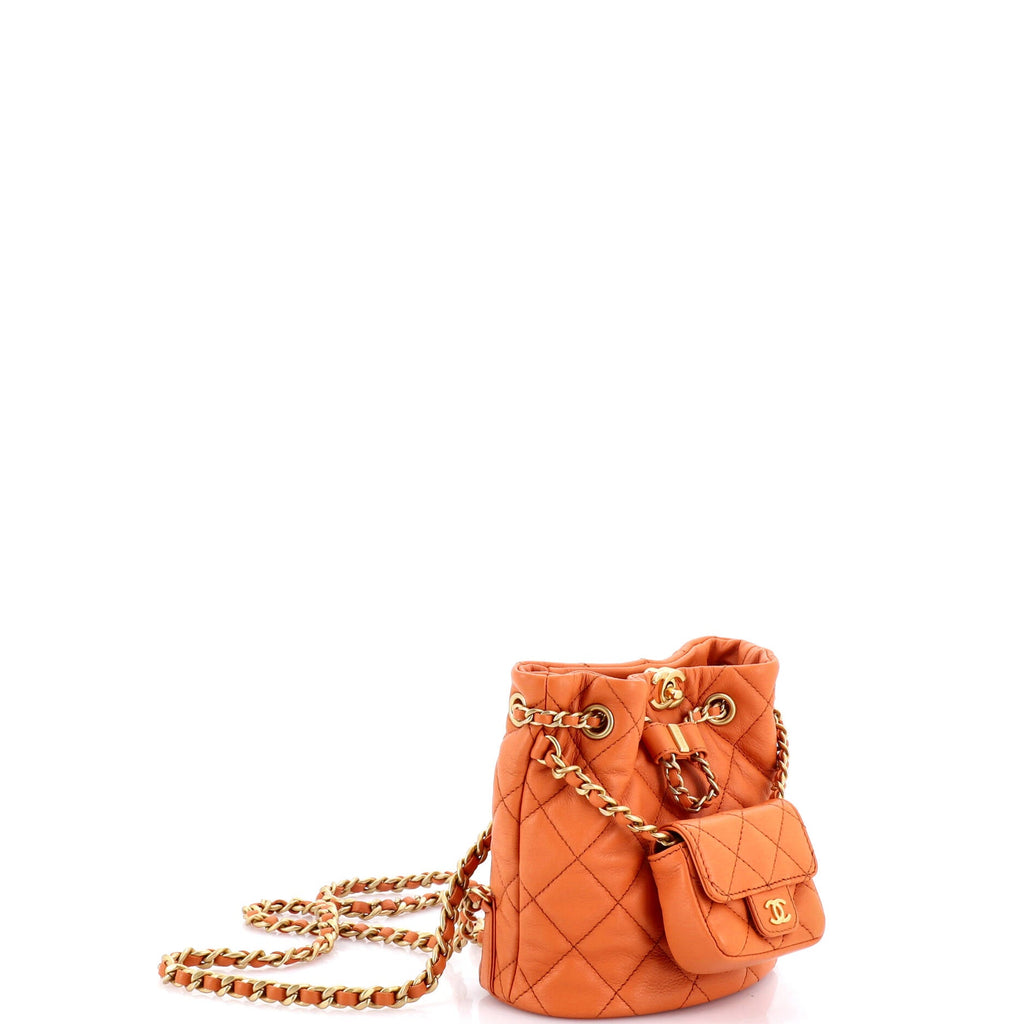 CC Pocket Chain Bucket Backpack Quilted Lambskin Small