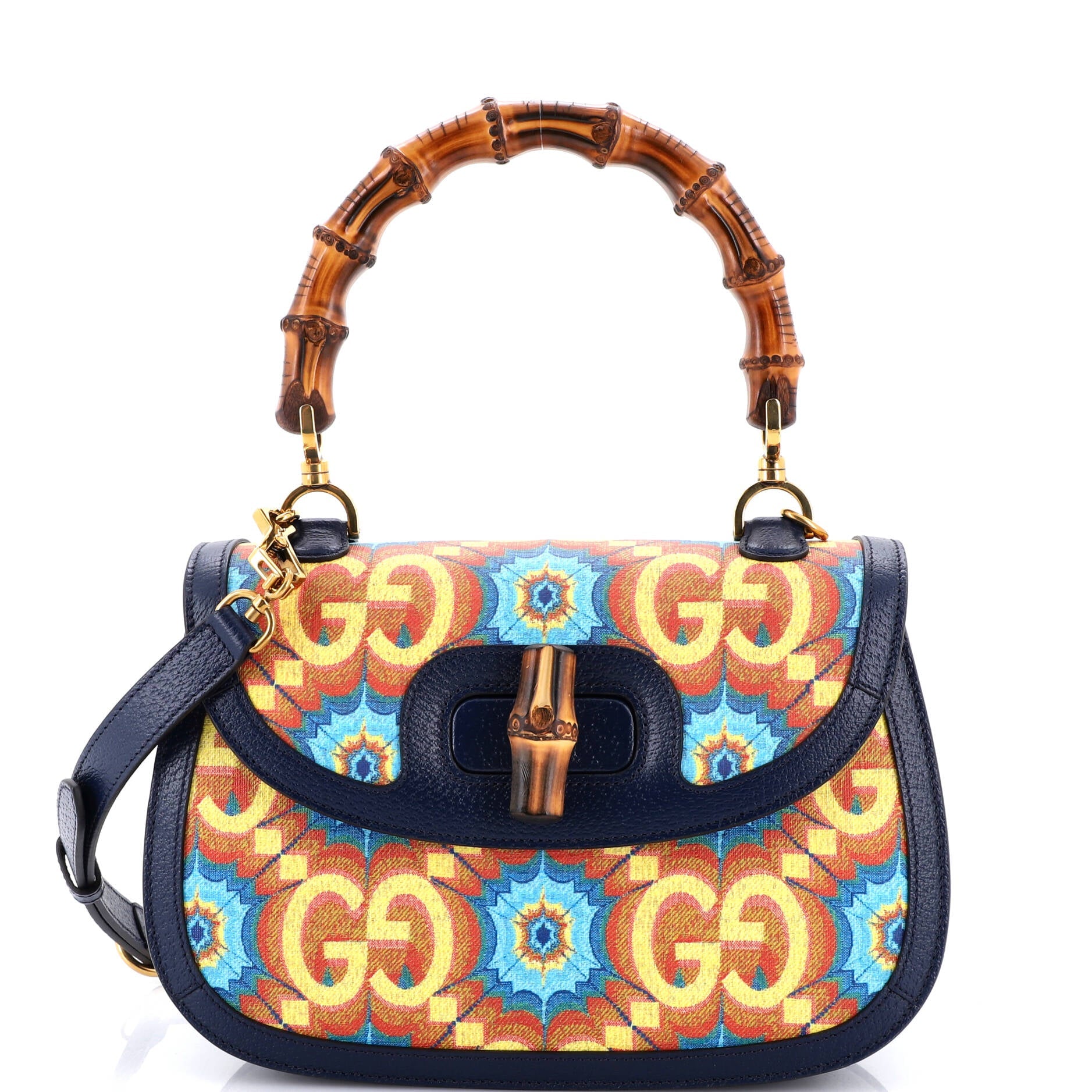 Bamboo 1947 Top Handle Bag Kaleidoscope Print GG Coated Canvas Medium