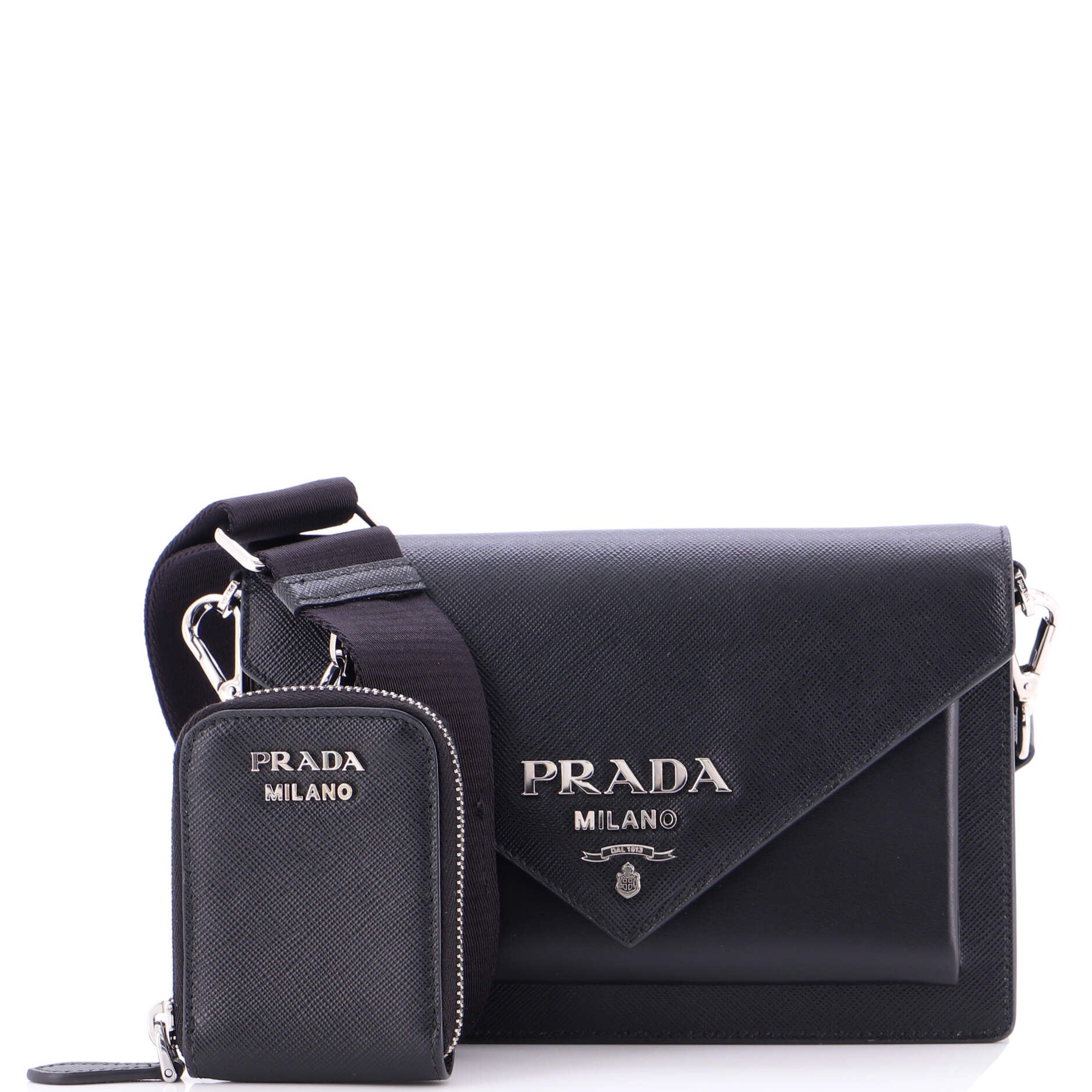 Envelope Flap Bag with Nylon Strap Saffiano with City Calf Mini