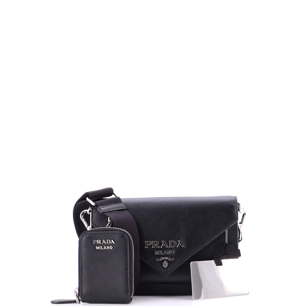 Envelope Flap Bag with Nylon Strap Saffiano with City Calf Mini