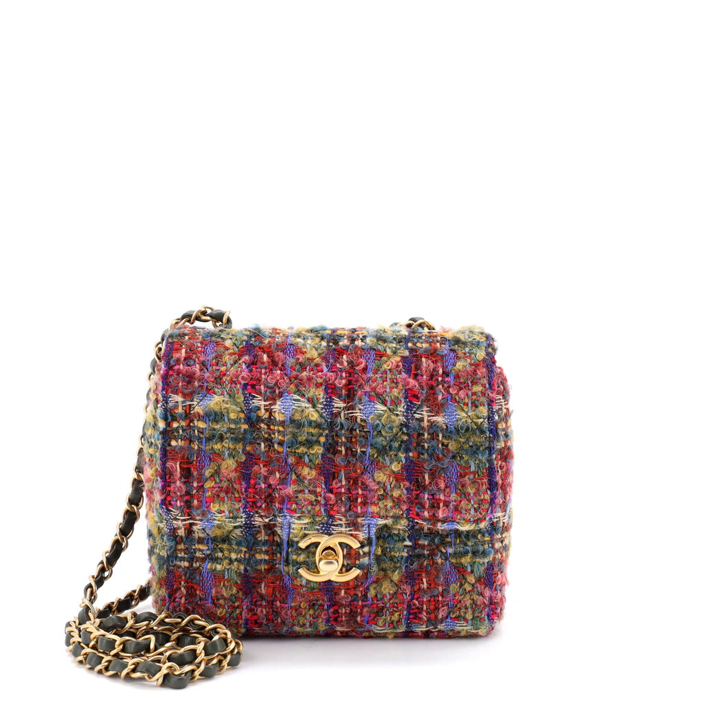 Square Classic Single Flap Bag Quilted Tweed Mini