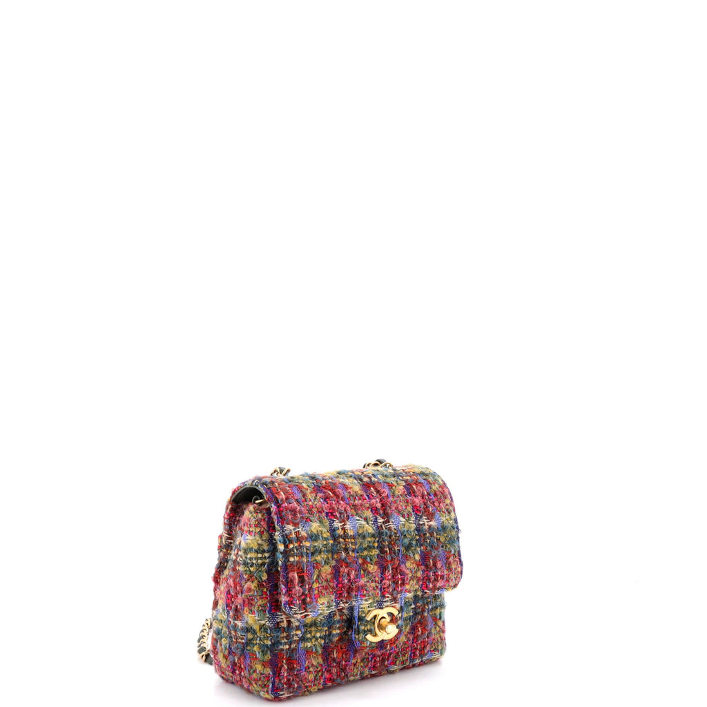 Square Classic Single Flap Bag Quilted Tweed Mini