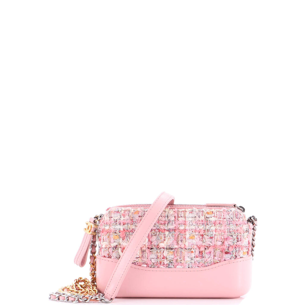 Gabrielle Double Zip Clutch with Chain Quilted Tweed