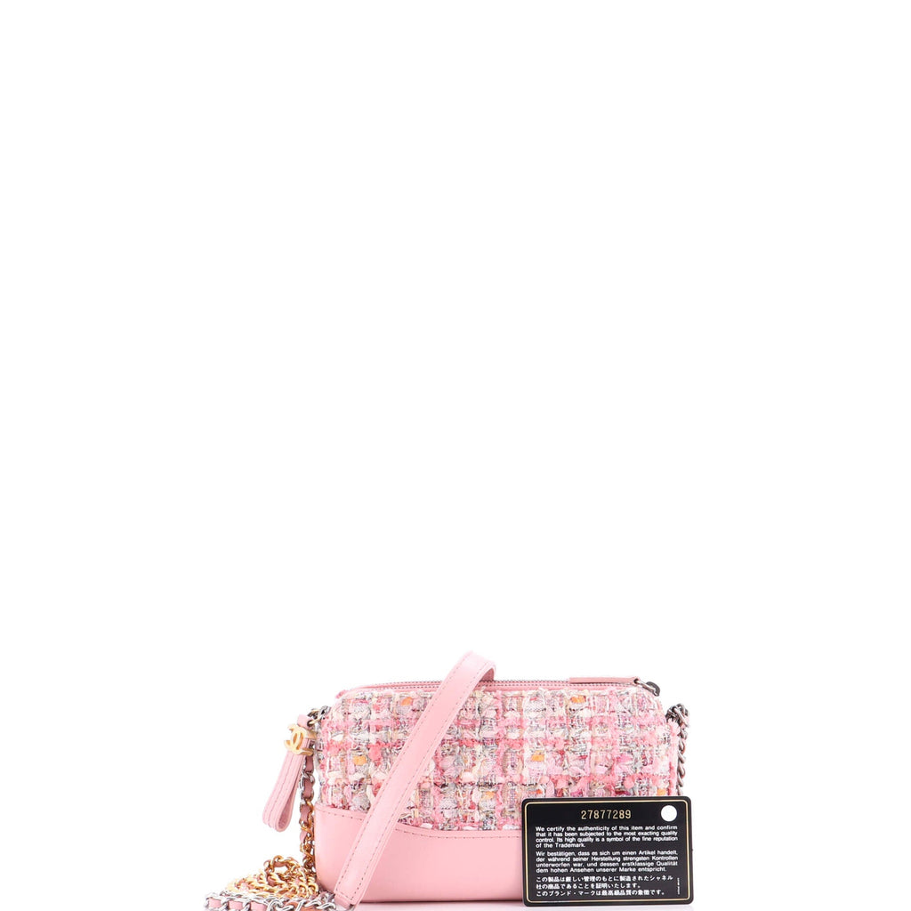 Gabrielle Double Zip Clutch with Chain Quilted Tweed