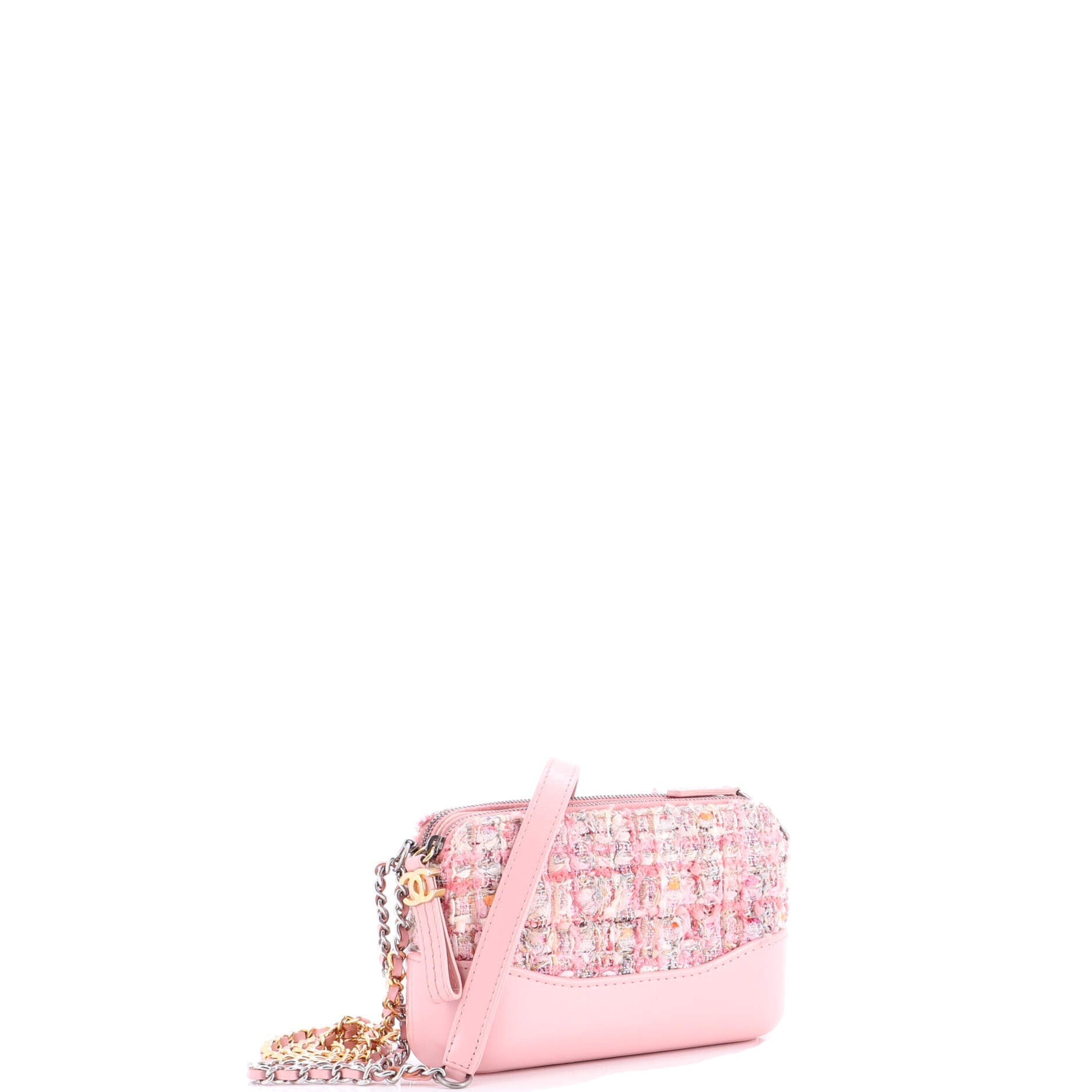 Gabrielle Double Zip Clutch with Chain Quilted Tweed