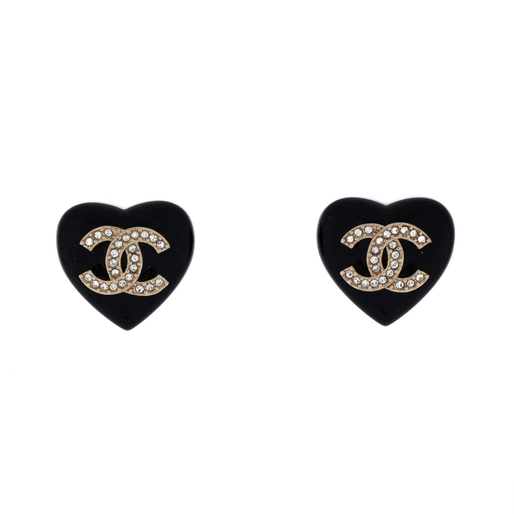 CC Heart Stud Earrings Resin with Crystals