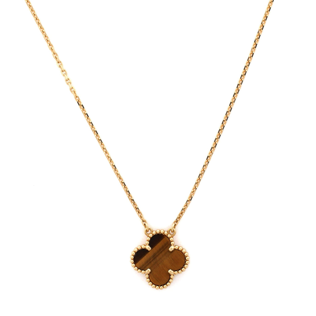 Vintage Alhambra Pendant Necklace 18K Yellow Gold and Tiger Eye