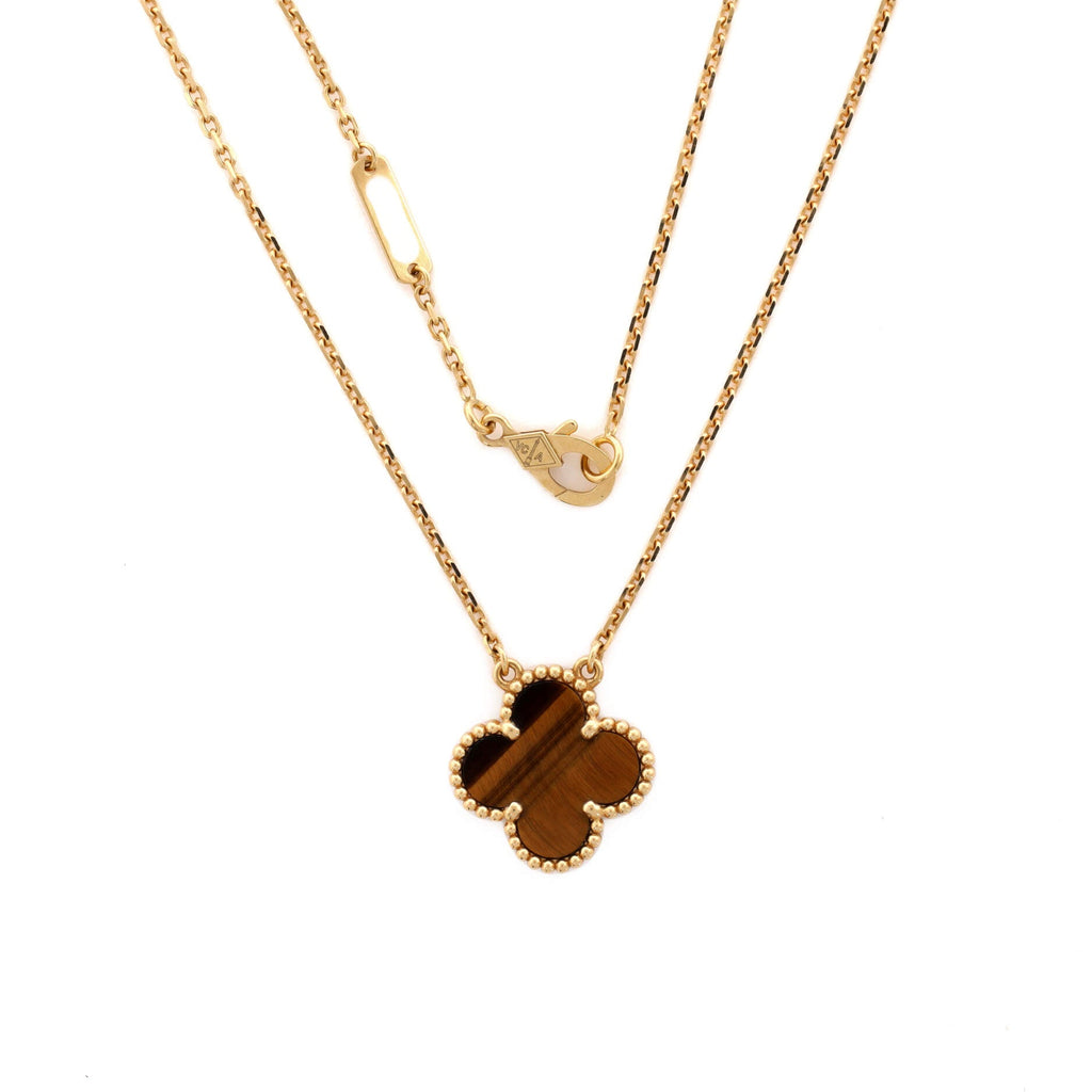 Vintage Alhambra Pendant Necklace 18K Yellow Gold and Tiger Eye