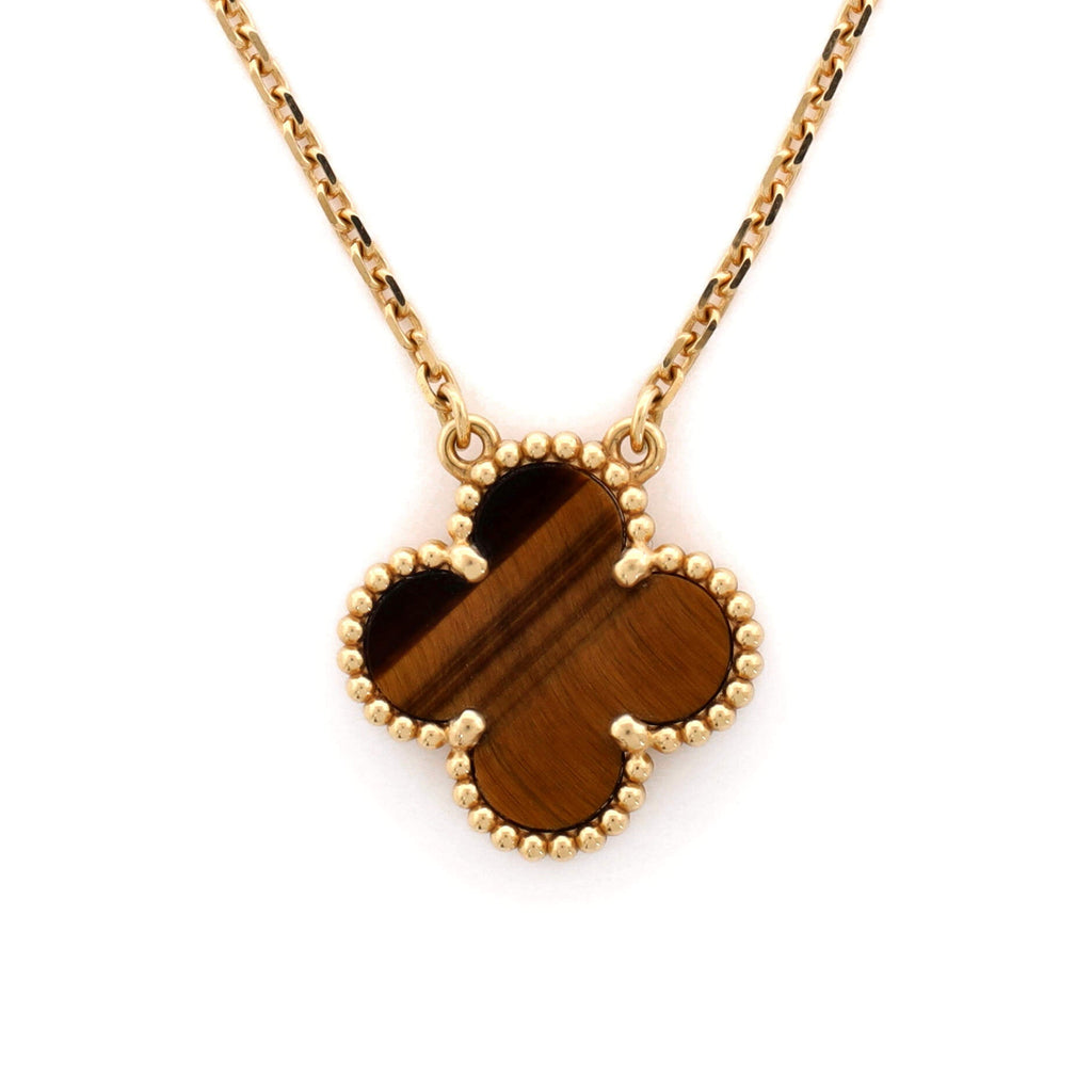 Vintage Alhambra Pendant Necklace 18K Yellow Gold and Tiger Eye