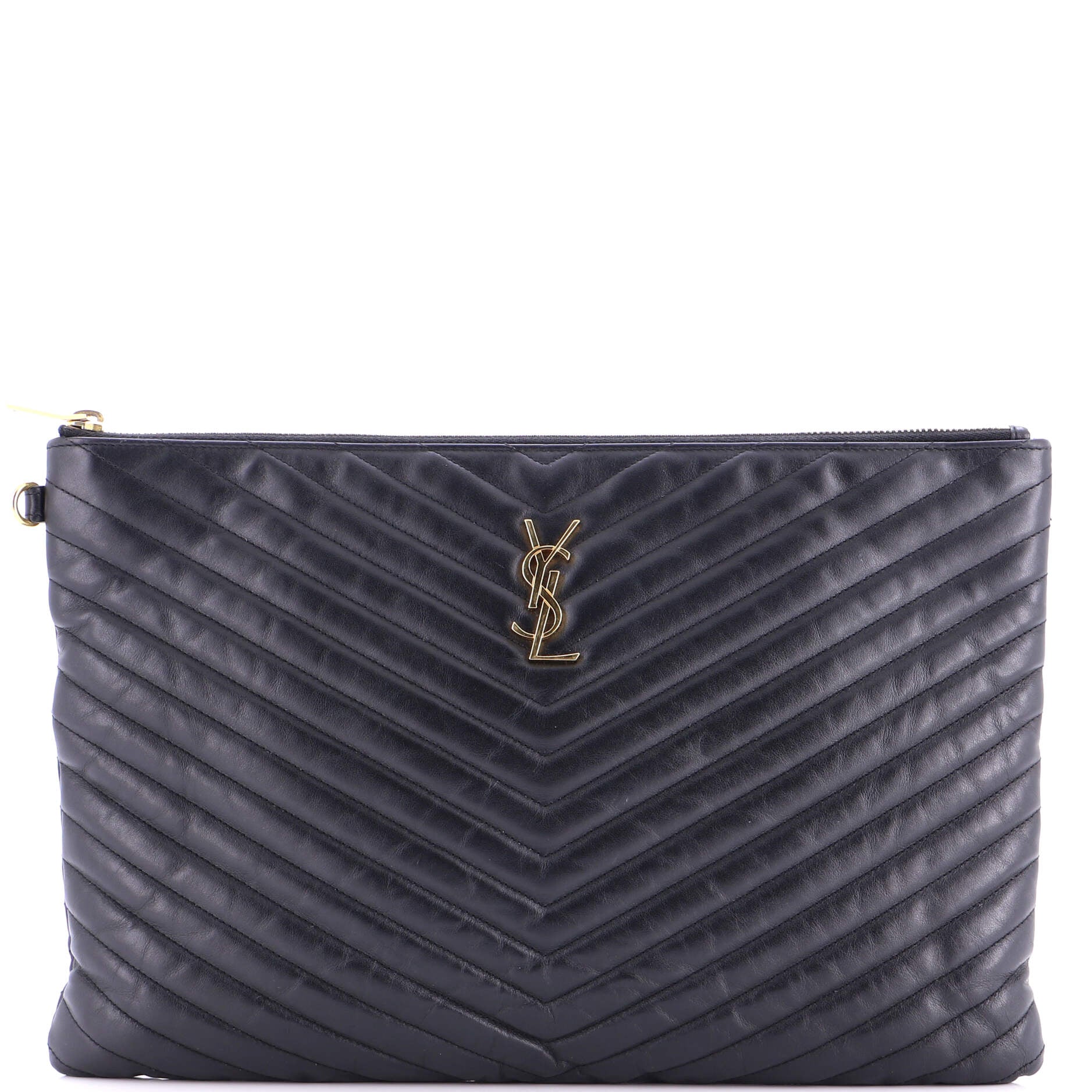 Classic Monogram Wristlet Pouch Matelasse Chevron Leather Large