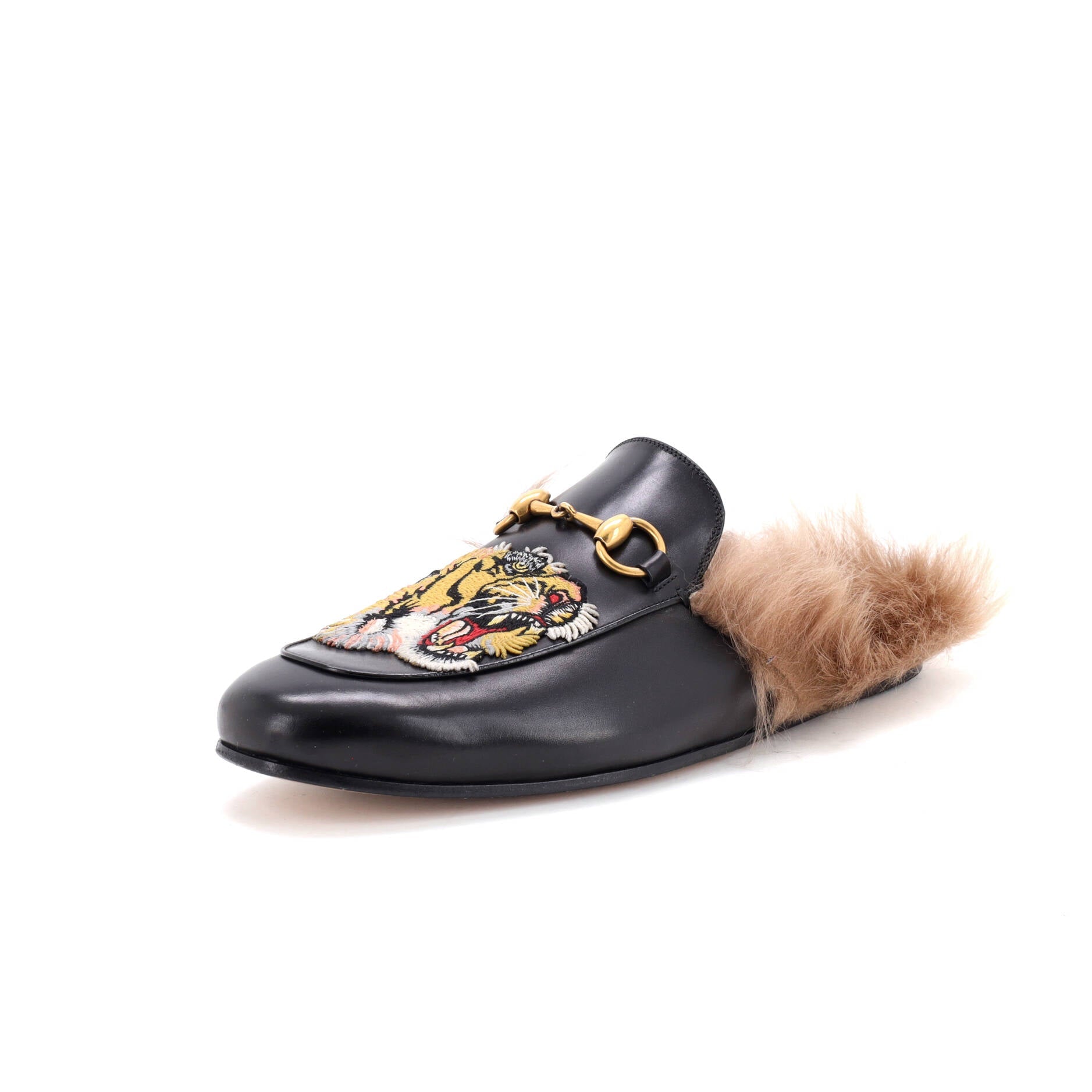 Men's Princetown Mules Embroidered Leather with Fur