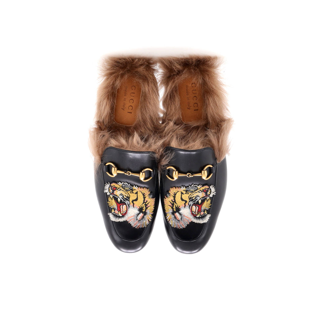 Men's Princetown Mules Embroidered Leather with Fur