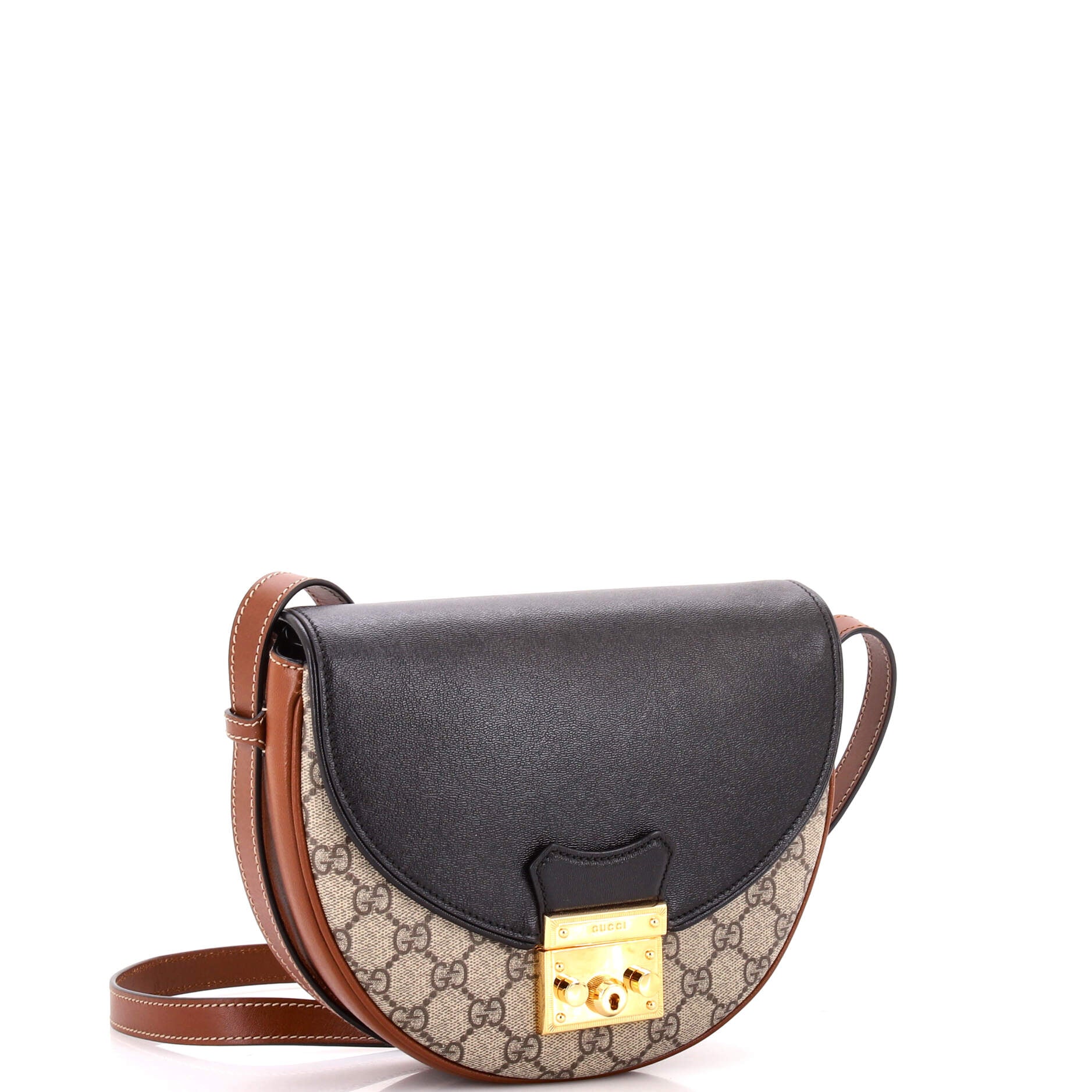 Padlock Saddle Shoulder Bag GG Coated Canvas and Leather Small