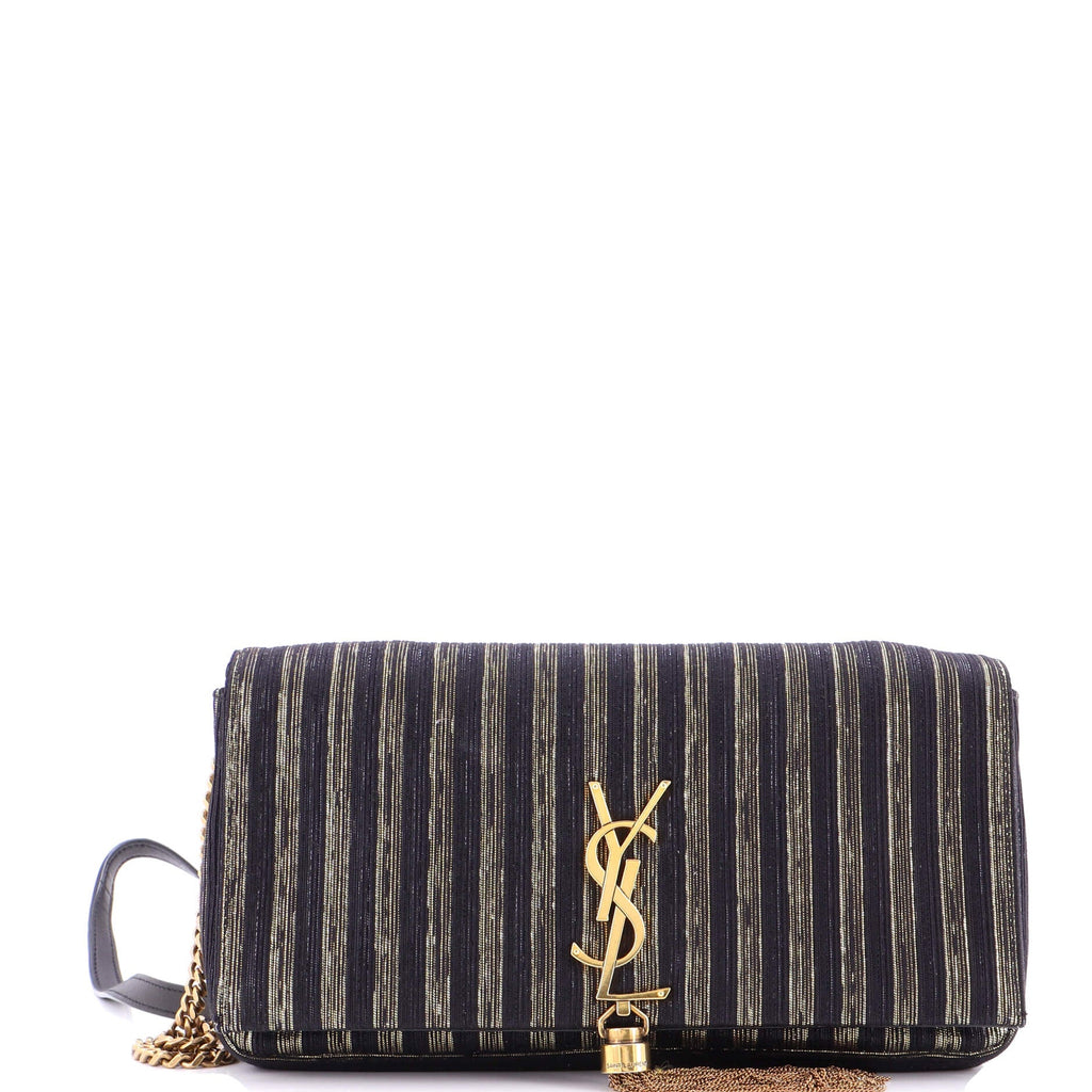 Kate 99 Tassel Flap Bag Striped Metallic Fabric Medium