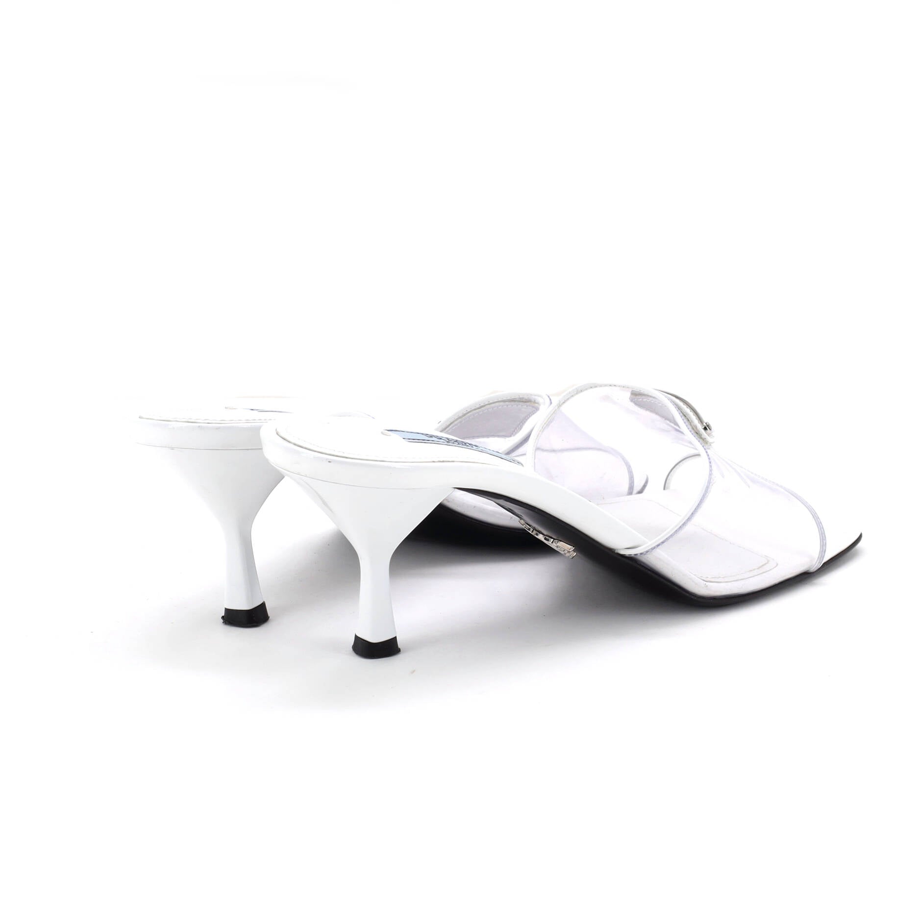 Women's Triangle Logo Kitten Heeled Sandals PVC with Patent