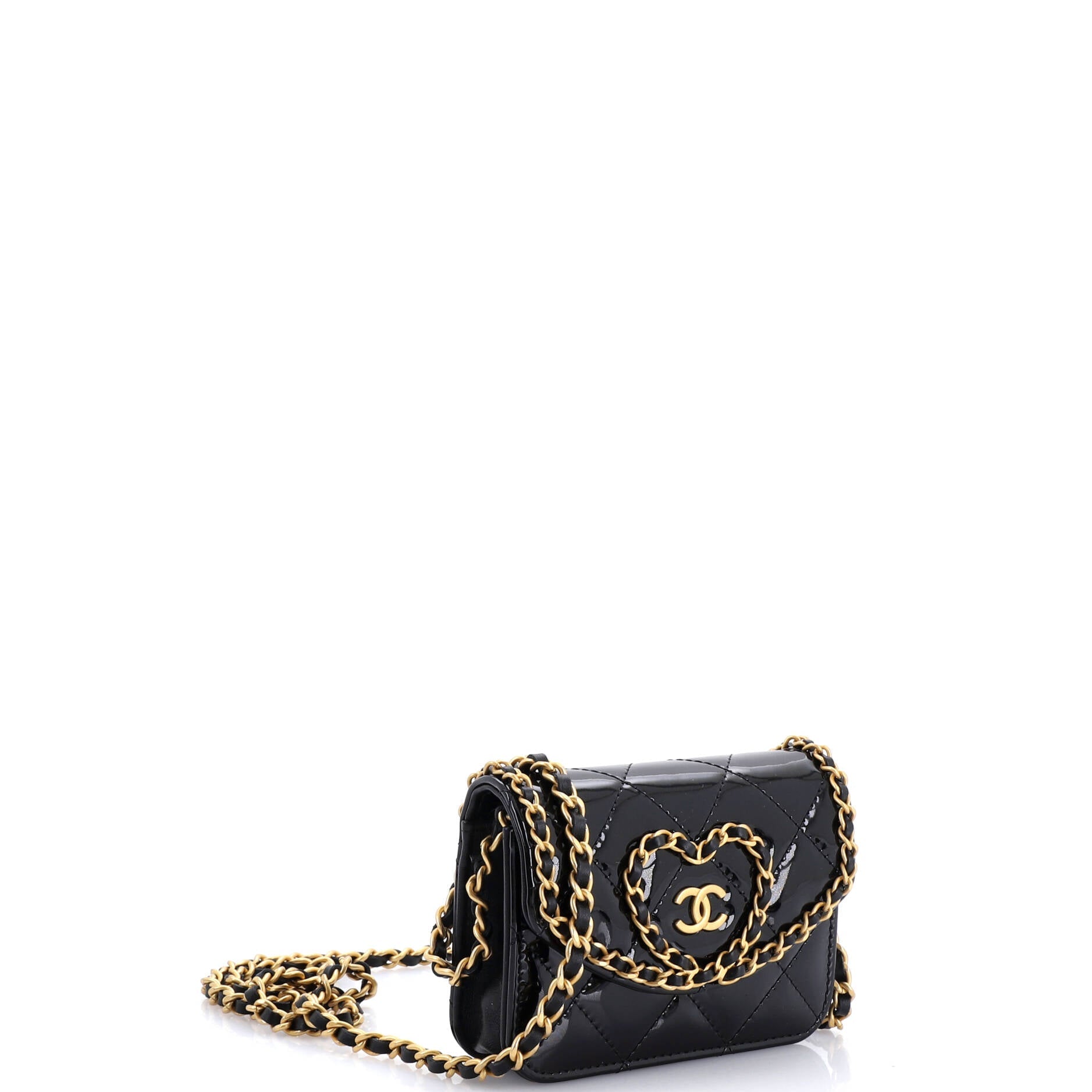 Heart Chain Flap Bag Quilted Patent Mini
