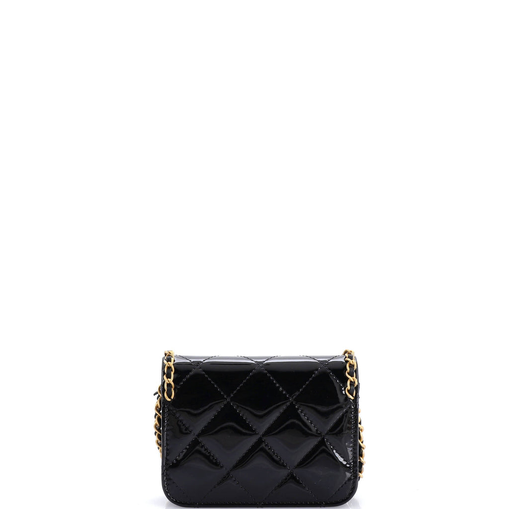 Heart Chain Flap Bag Quilted Patent Mini