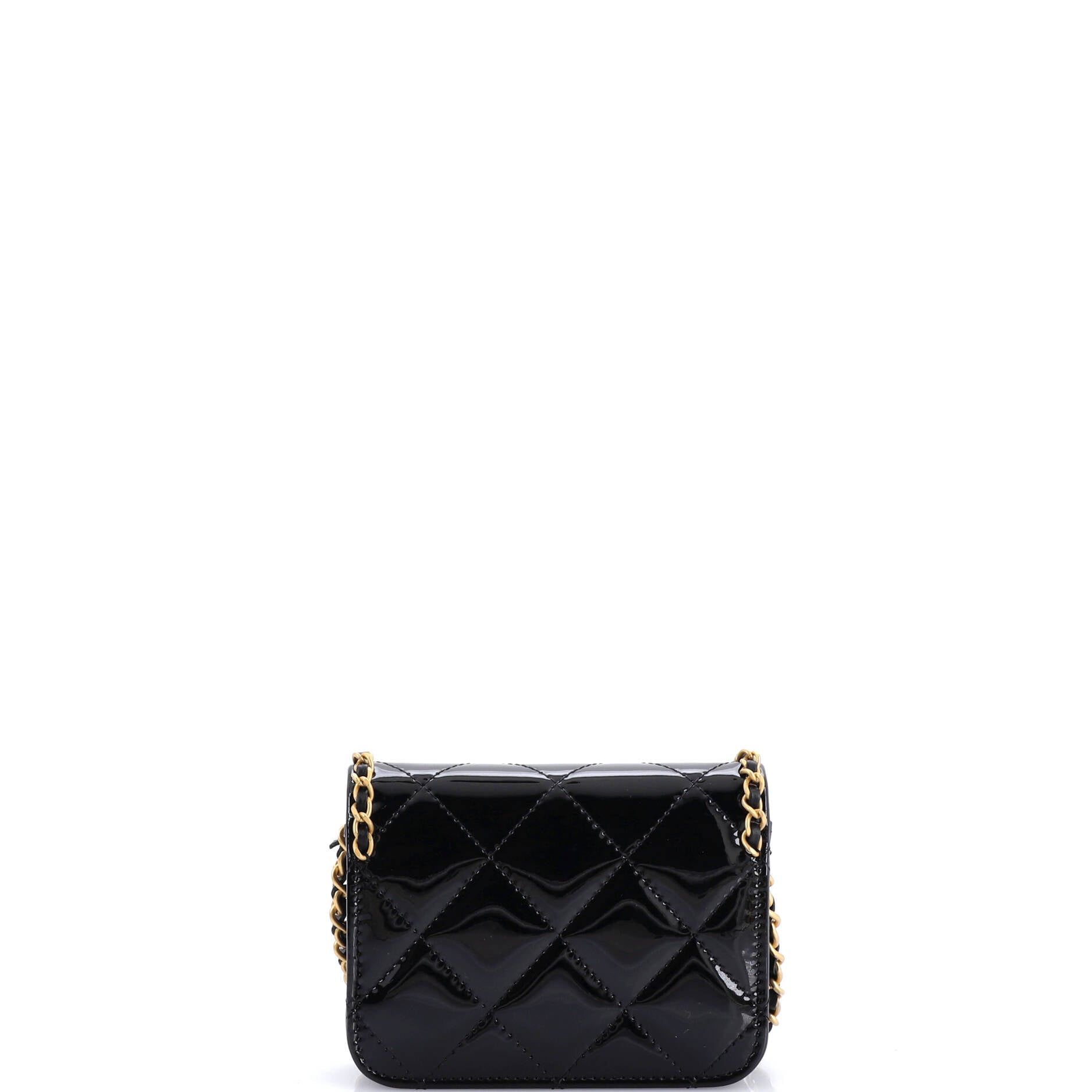 Heart Chain Flap Bag Quilted Patent Mini