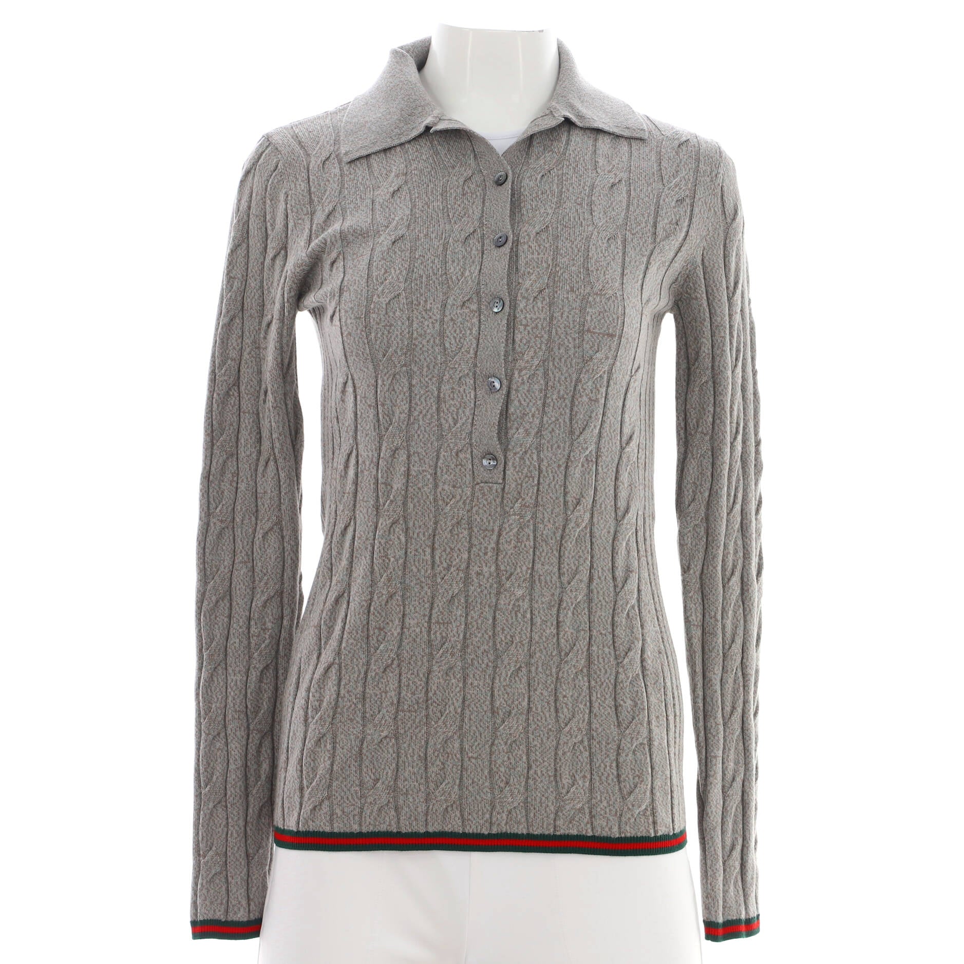 Women's Cable Knit Polo Sweater Wool