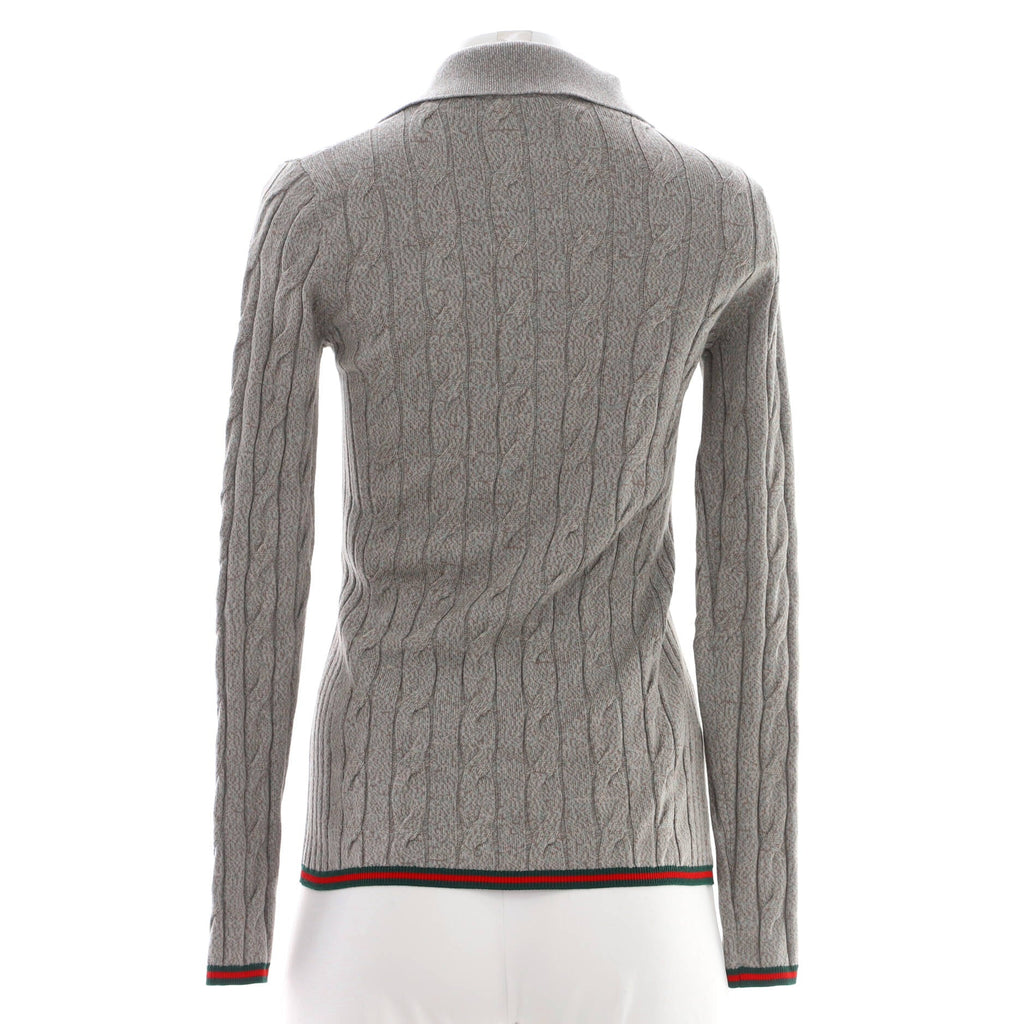 Women's Cable Knit Polo Sweater Wool
